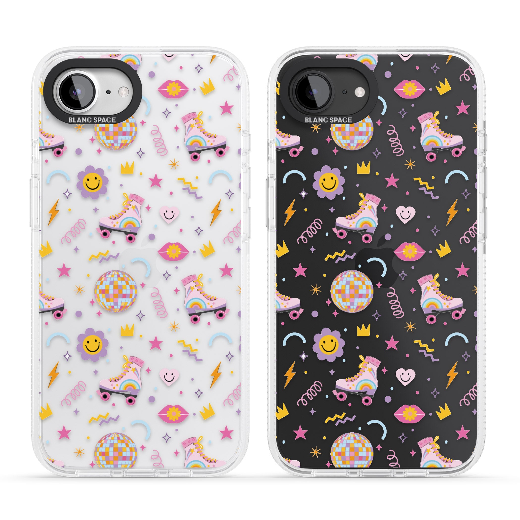 Roller Disco Pattern iPhone 16e Clear Case Impact Air - Blanc Space