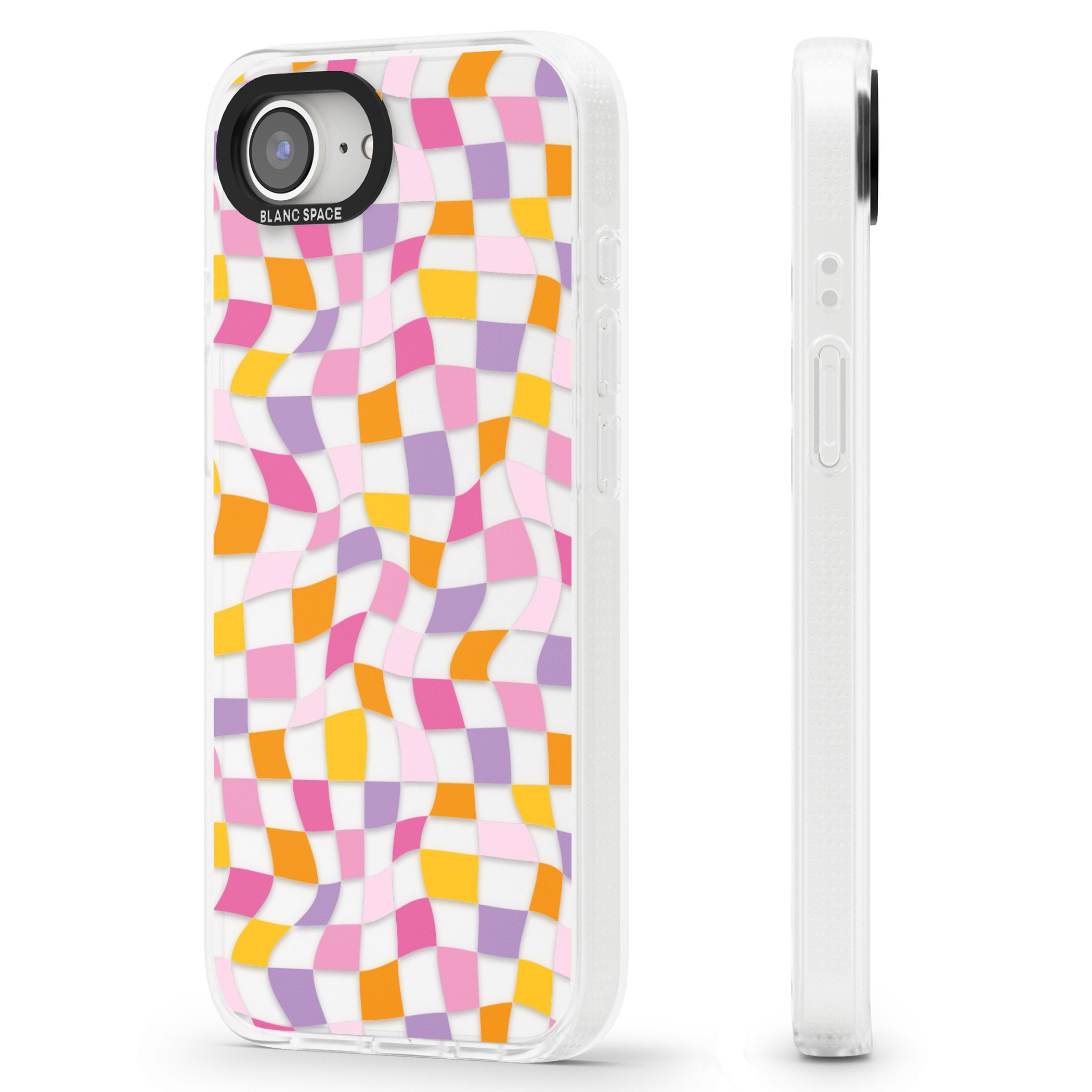 Wonky Squares Pattern iPhone 16e Clear Case Impact Air - Blanc Space