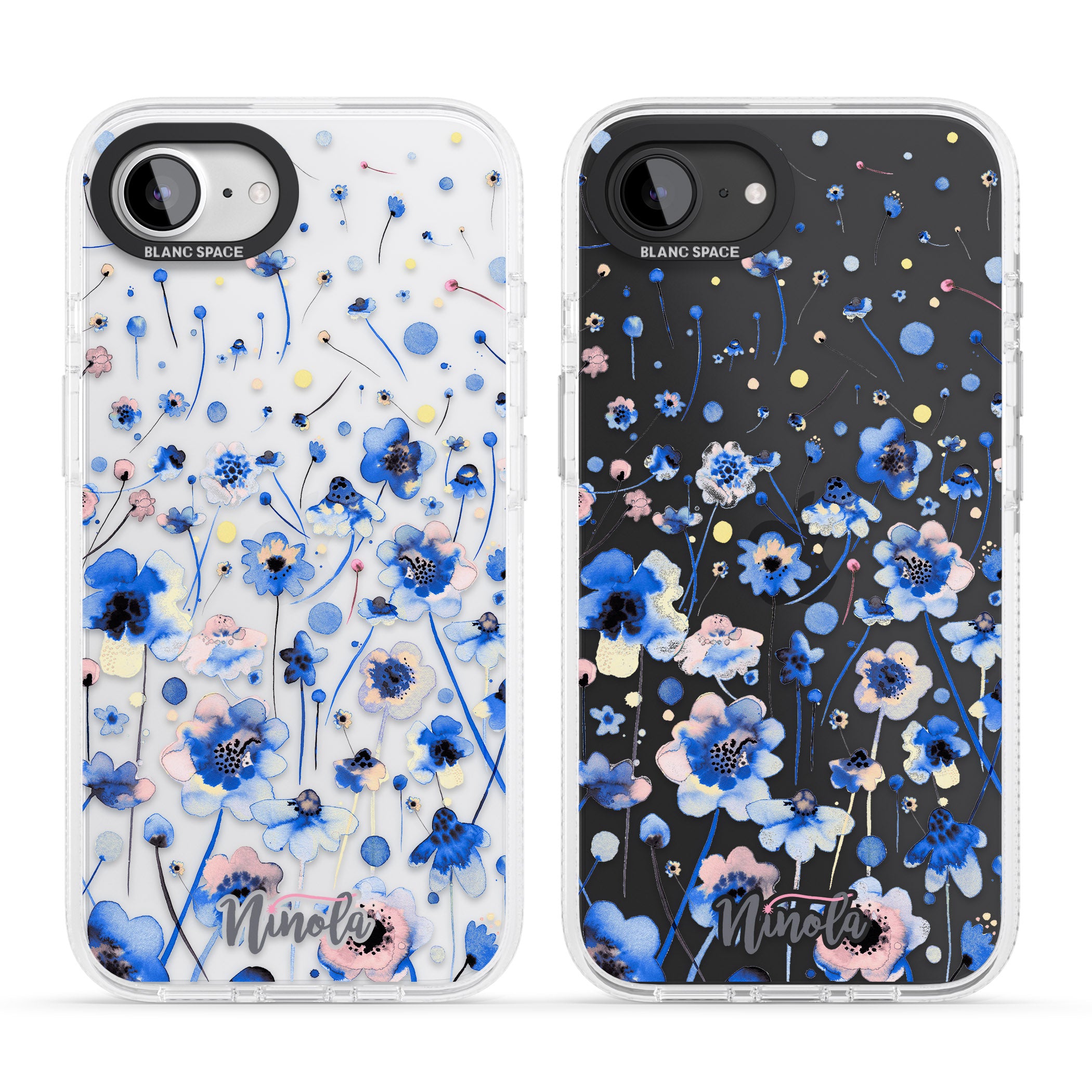 Ink Flowers Blue iPhone 16e Clear Case Impact Air - Blanc Space