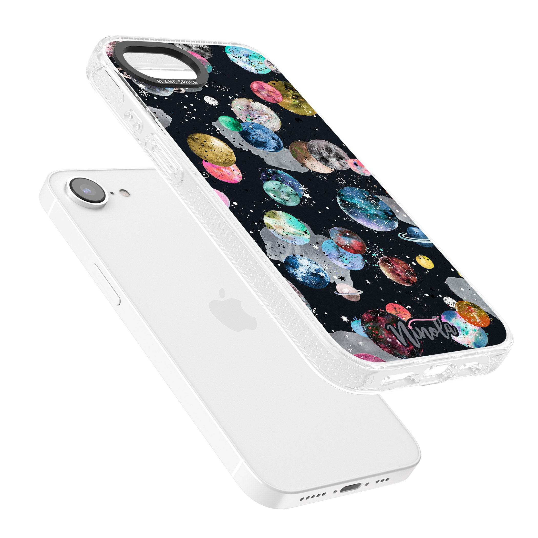 Space Planets iPhone 16e Clear Case Impact Air - Blanc Space