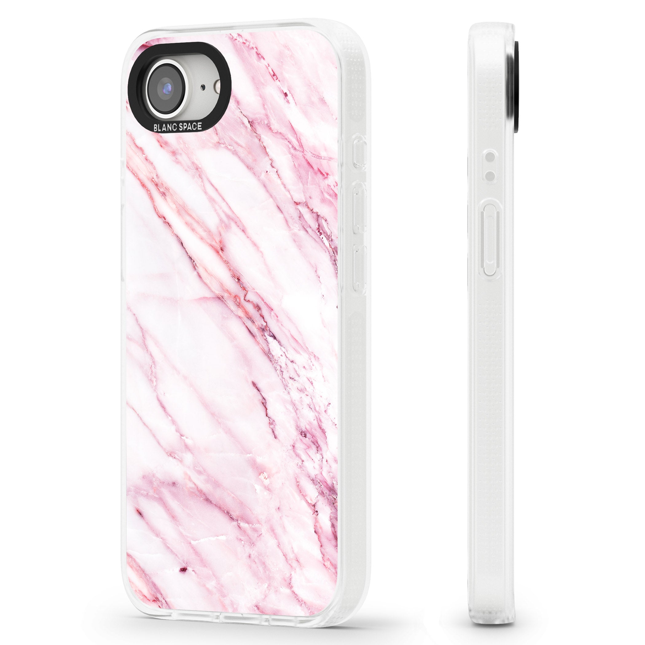 White & Pink Onyx Marble Texture iPhone 16e Clear Case Impact Air - Blanc Space
