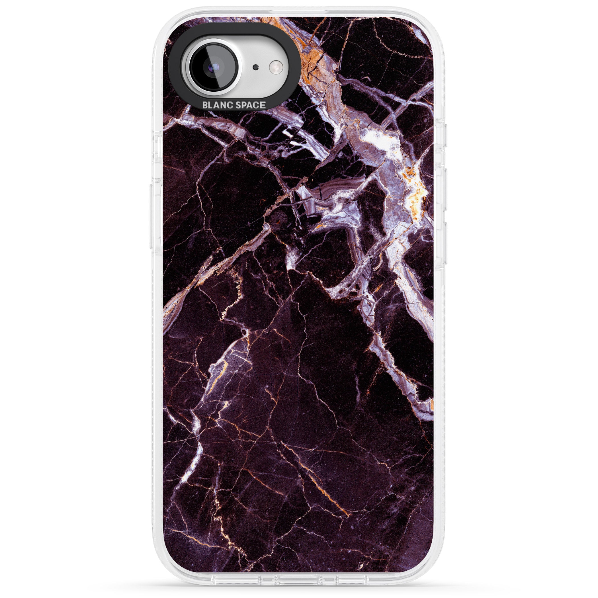 Black, Purple & Yellow shattered Marble iPhone 16e Clear Case Impact Air - Blanc Space