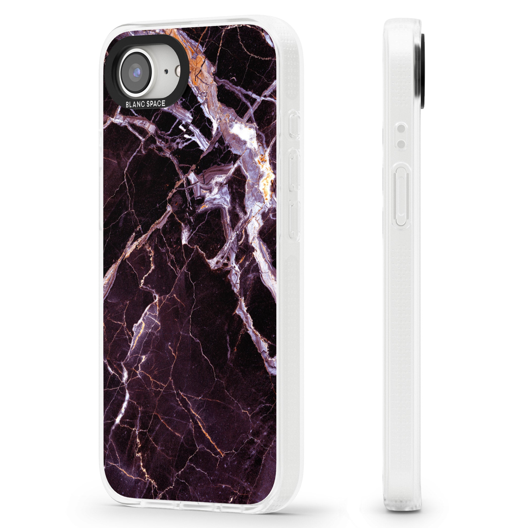 Black, Purple & Yellow shattered Marble iPhone 16e Clear Case Impact Air - Blanc Space