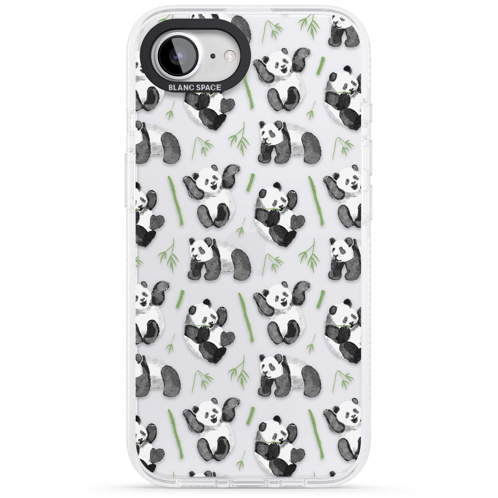 Watercolour Panda Pattern iPhone 16e Clear Case Impact Air - Blanc Space