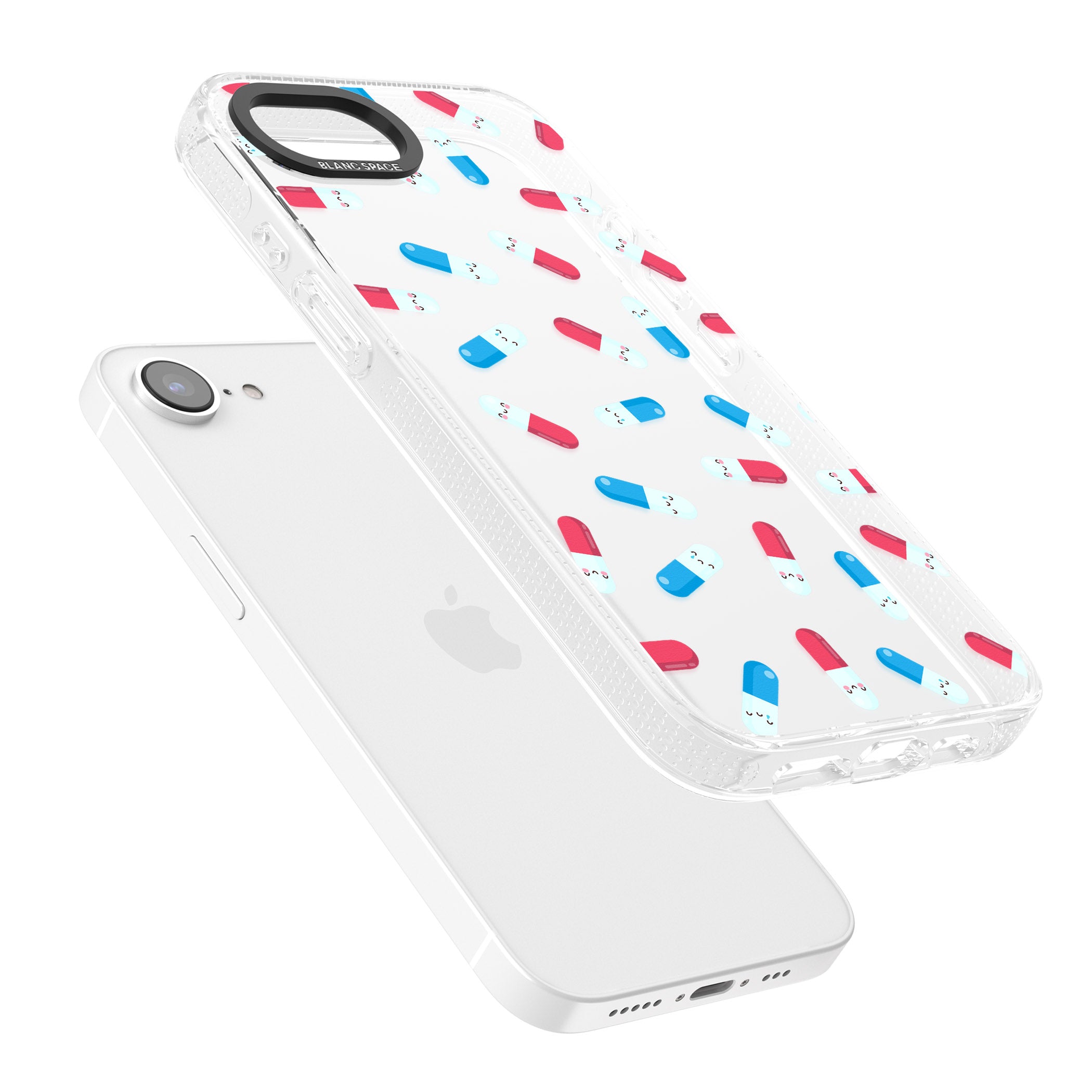 Kawaii Pill Pattern iPhone 16e Clear Case Impact Air - Blanc Space