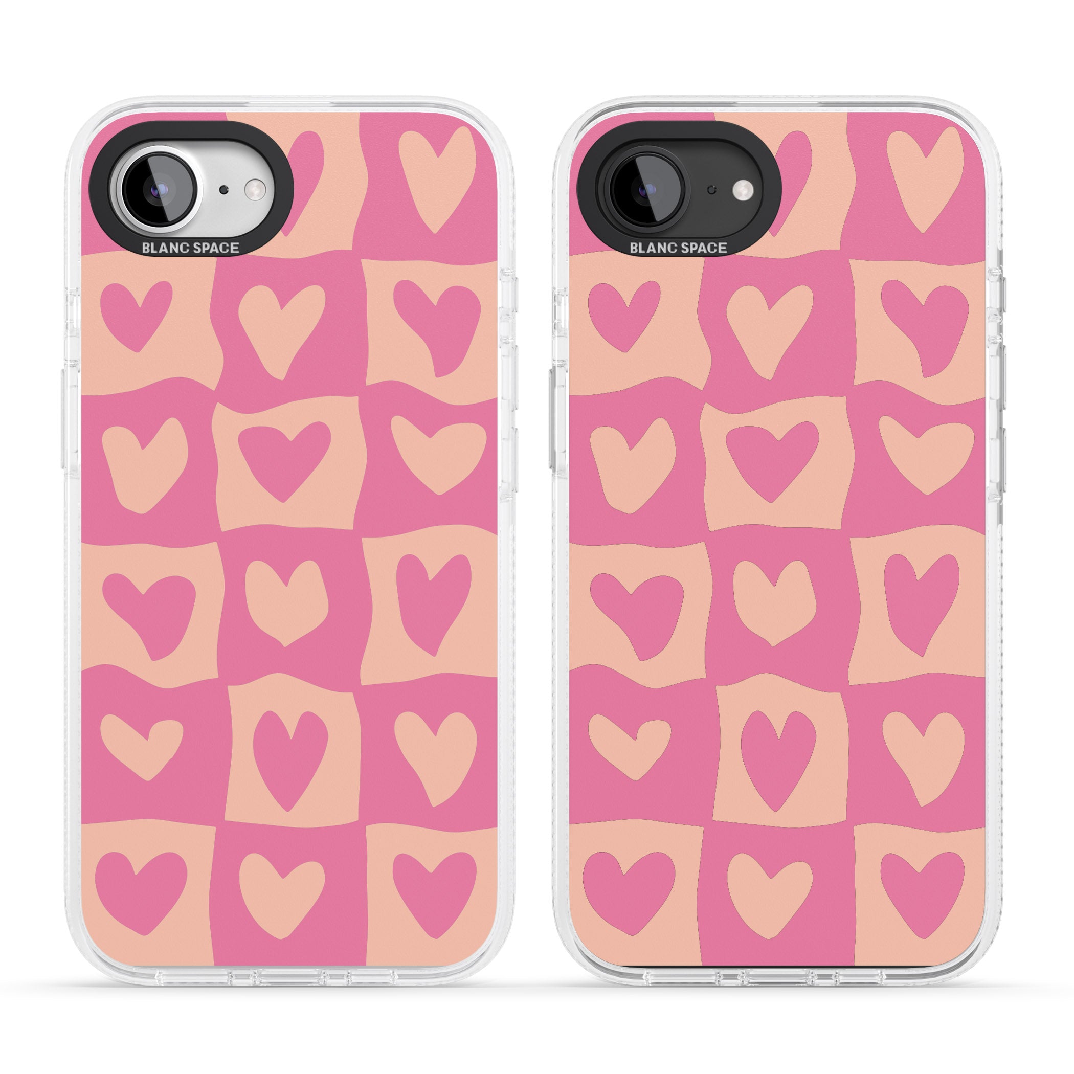 Pink Wavy Checked Hearts iPhone 16e Clear Case Impact Air - Blanc Space
