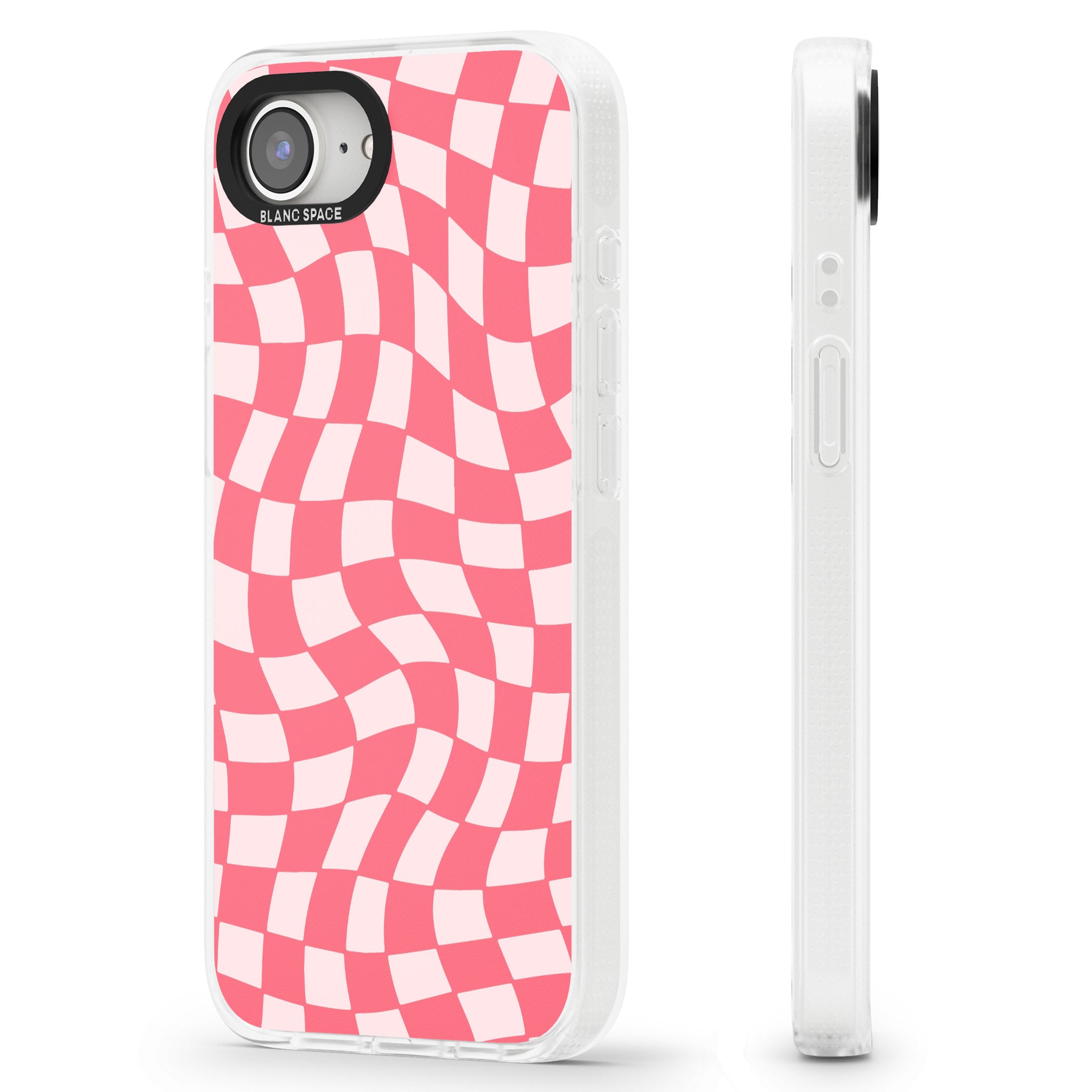 Pink Wavy Checked Pattern iPhone 16e Clear Case Impact Air - Blanc Space