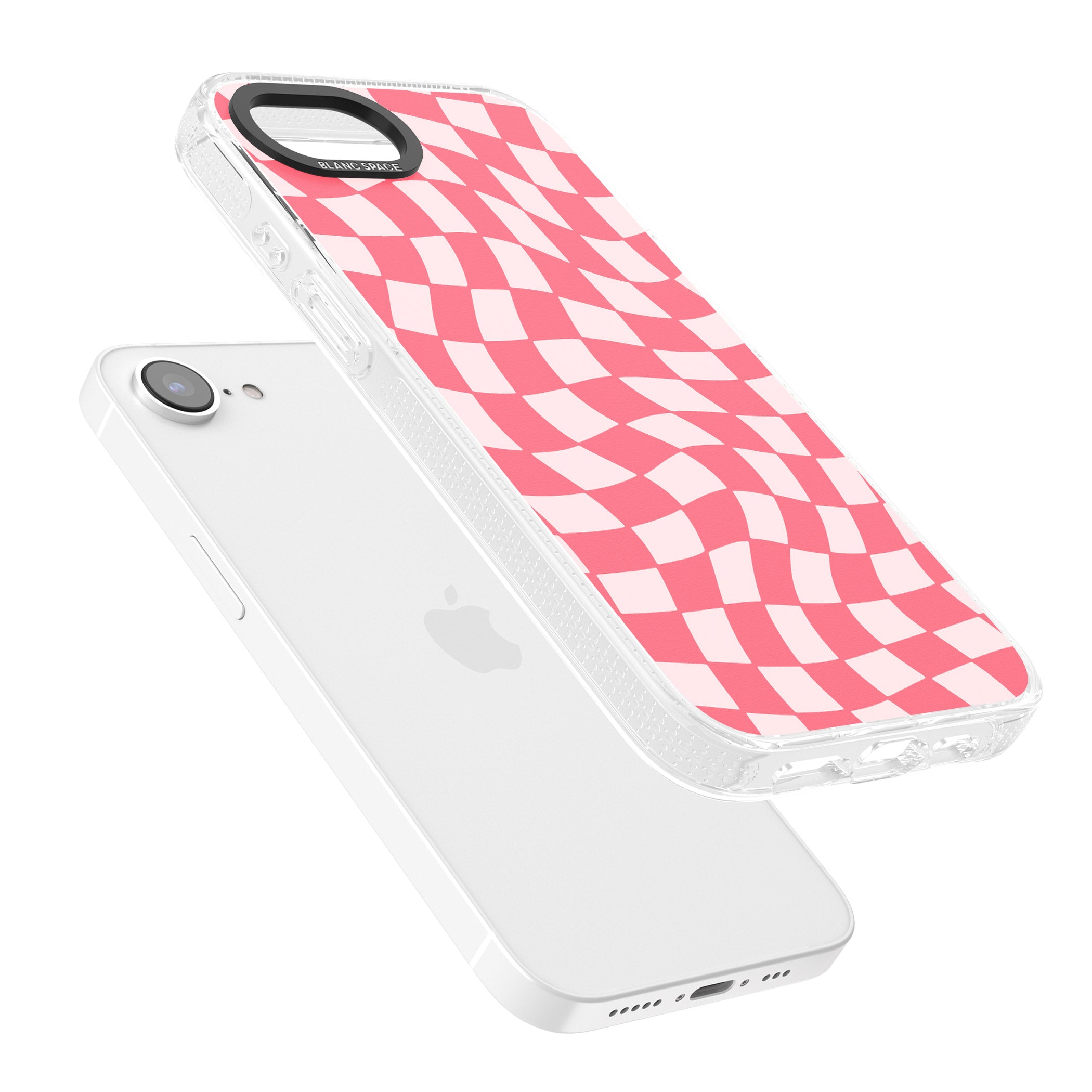 Pink Wavy Checked Pattern iPhone 16e Clear Case Impact Air - Blanc Space