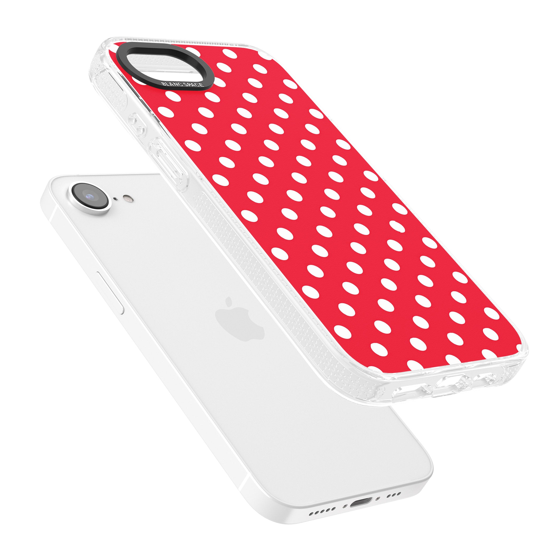 Designer Lava Red Polka Dot iPhone 16e Clear Case Impact Air - Blanc Space