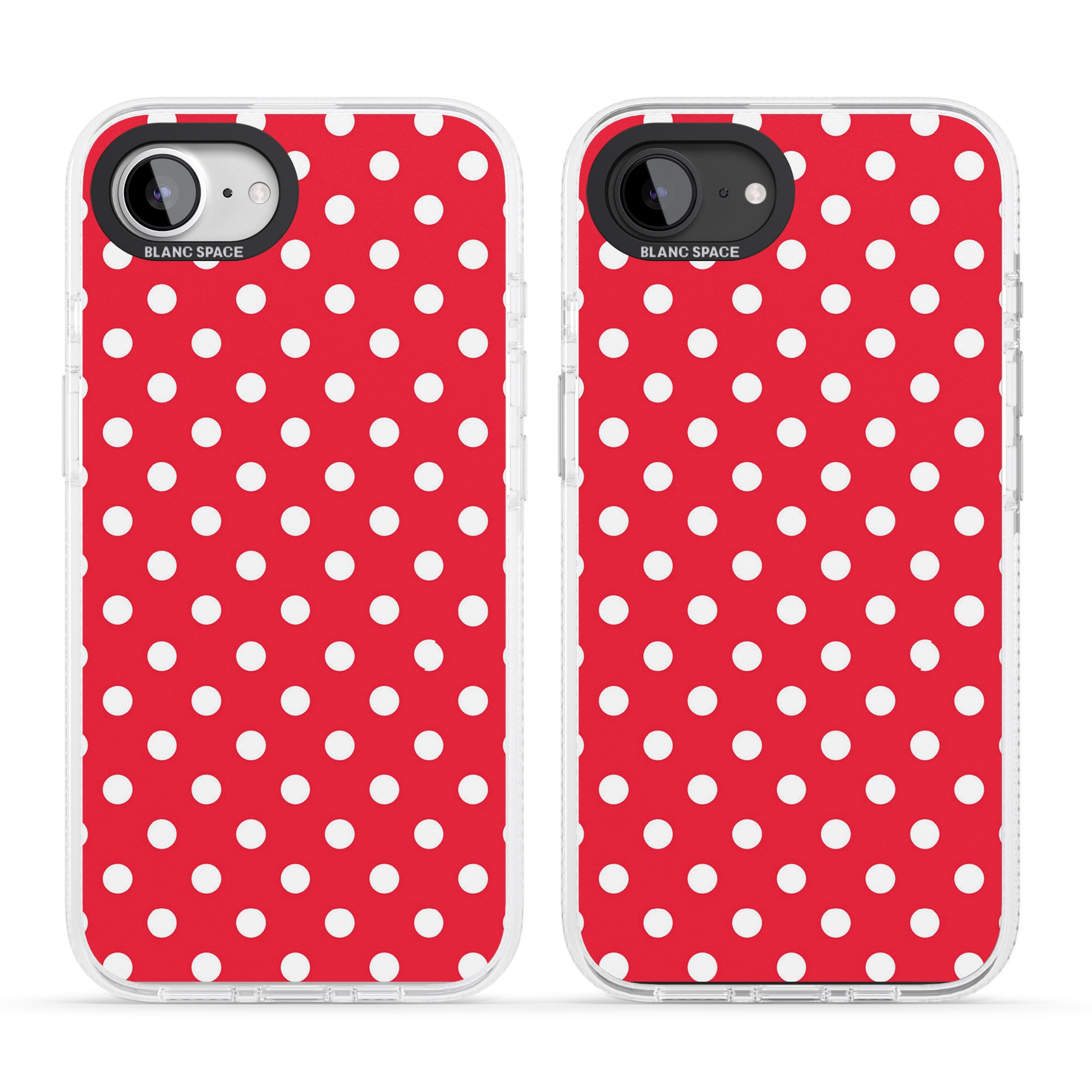 Designer Lava Red Polka Dot iPhone 16e Clear Case Impact Air - Blanc Space