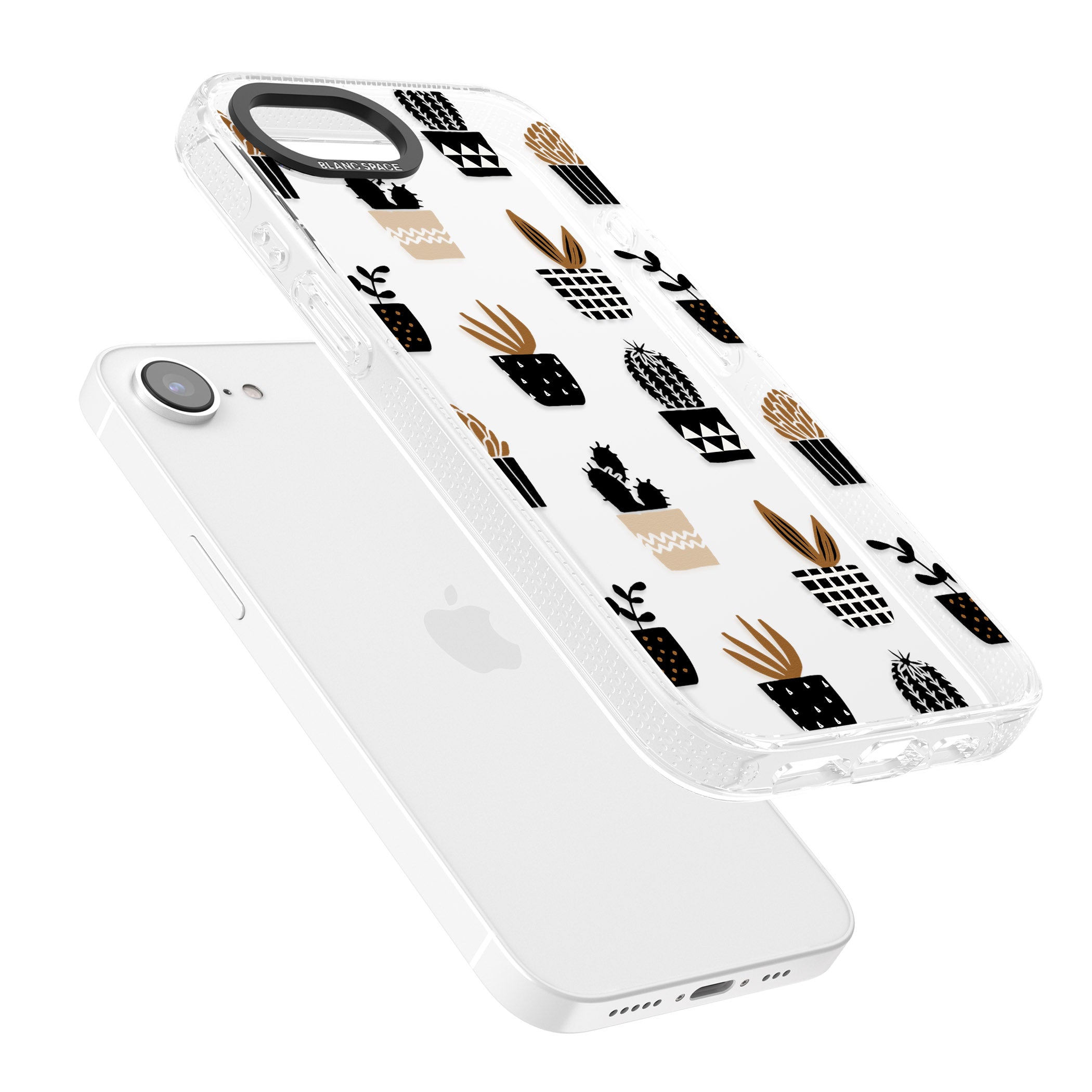 Large Mixed Plants Pattern - Clear iPhone 16e Clear Case Impact Air - Blanc Space