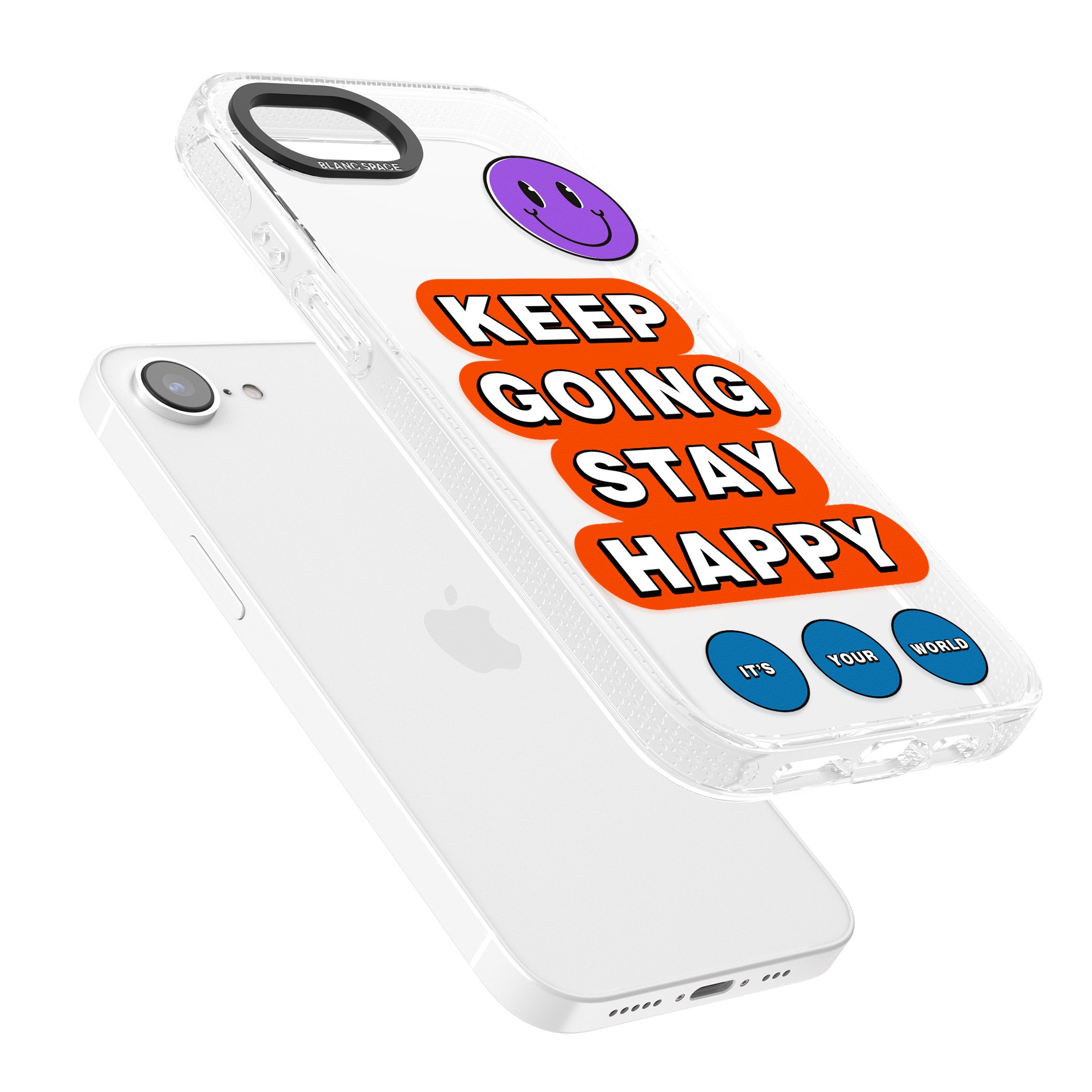 Keep Going Stay Happy iPhone 16e Clear Case Impact Air - Blanc Space