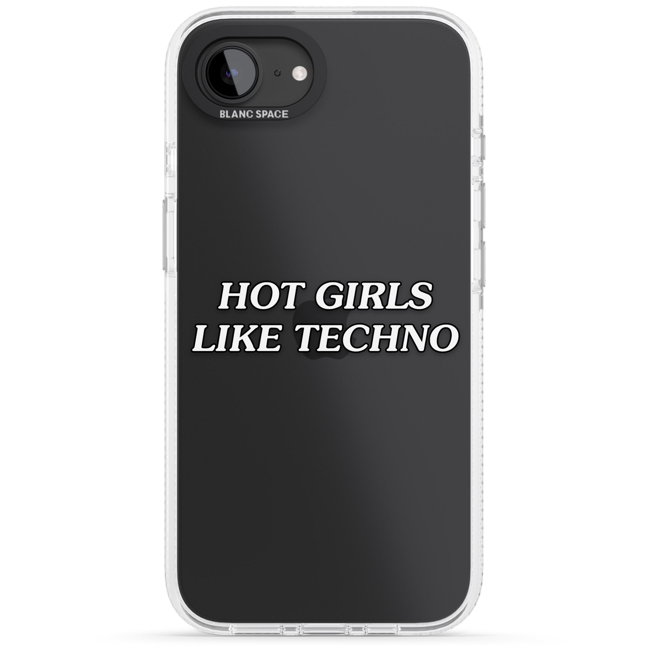 Hot Girls Like Techno iPhone 16e Clear Case Impact Air - Blanc Space