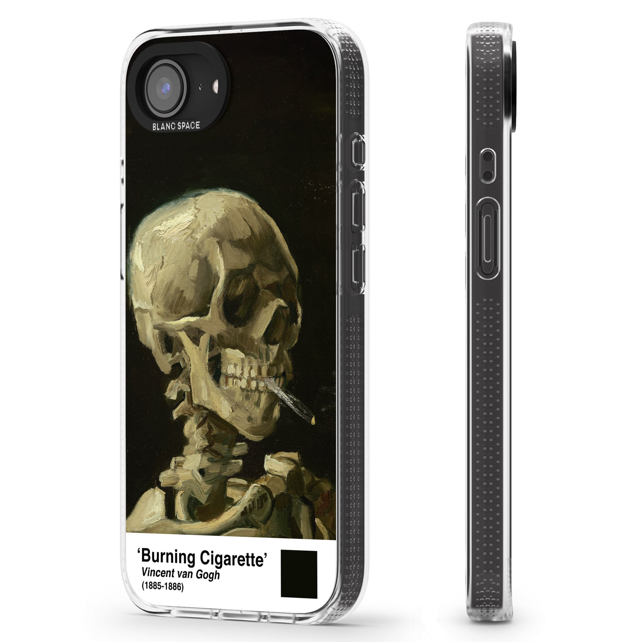 Skull of a Skeleton with Burning Cigarette iPhone 16e Clear Case Impact Air - Blanc Space