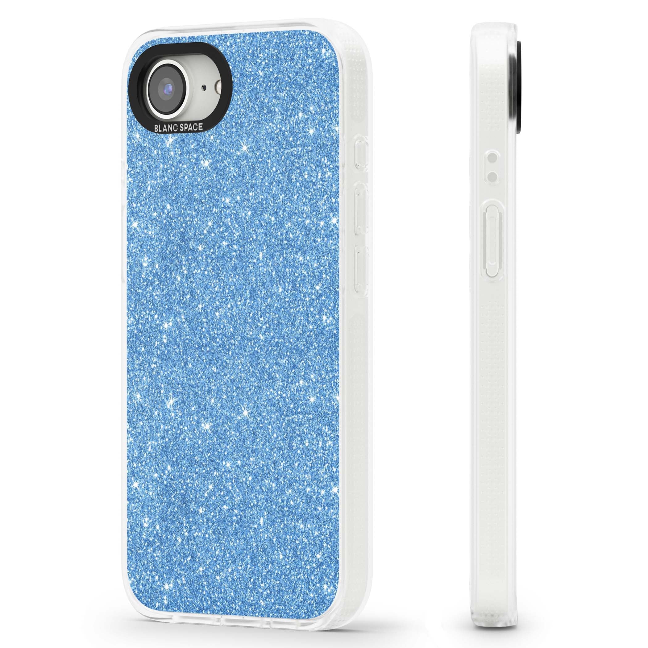 Blue Glitter blue glitter iPhone case featuring dense sparkling cerulean glitter with a glamorous shimmering finish | Clear Case Impact Air case for iPhone 16e, iPhone 17e