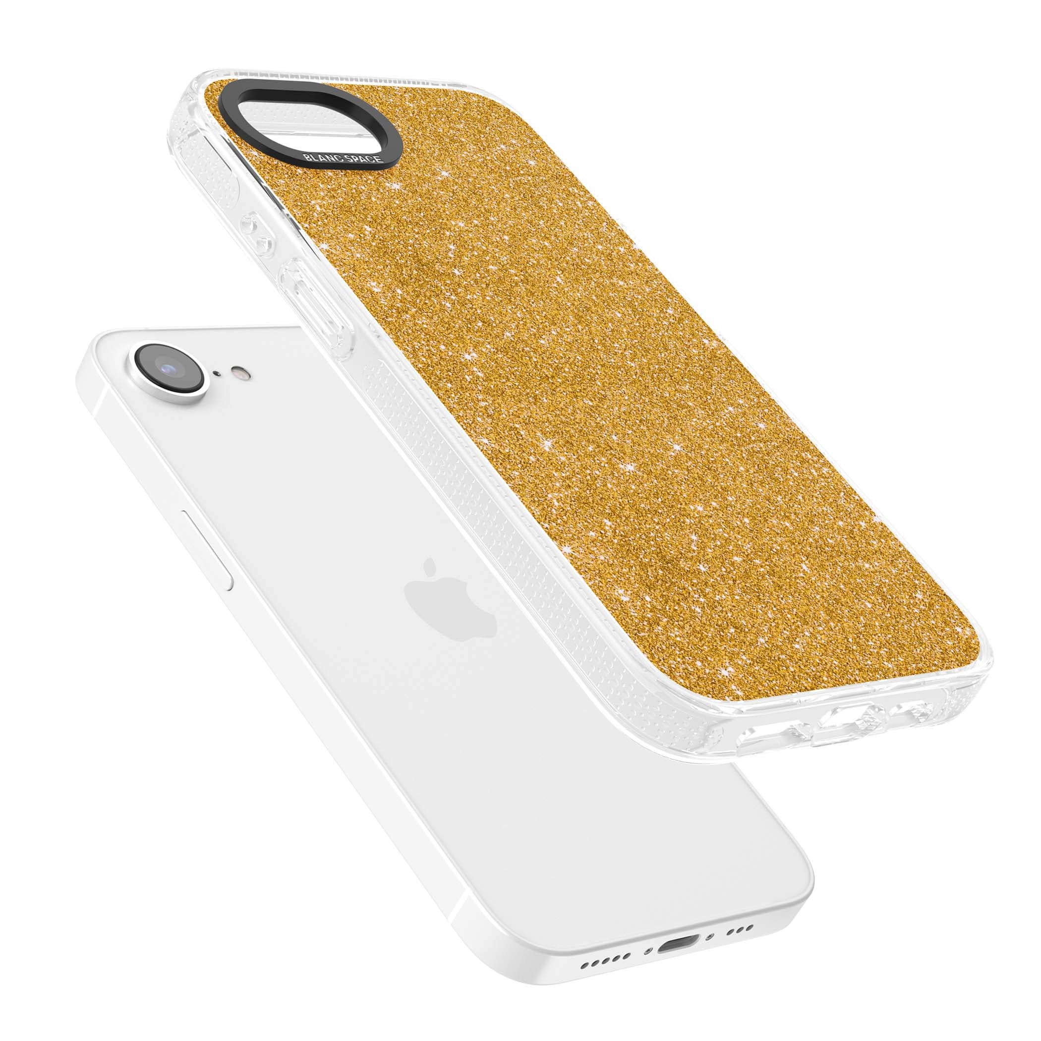 Gold Glitter gold glitter iPhone case featuring a shimmering sparkle wallpaper design in luxury gold | Clear Case Impact Air case for iPhone 16e, iPhone 17e