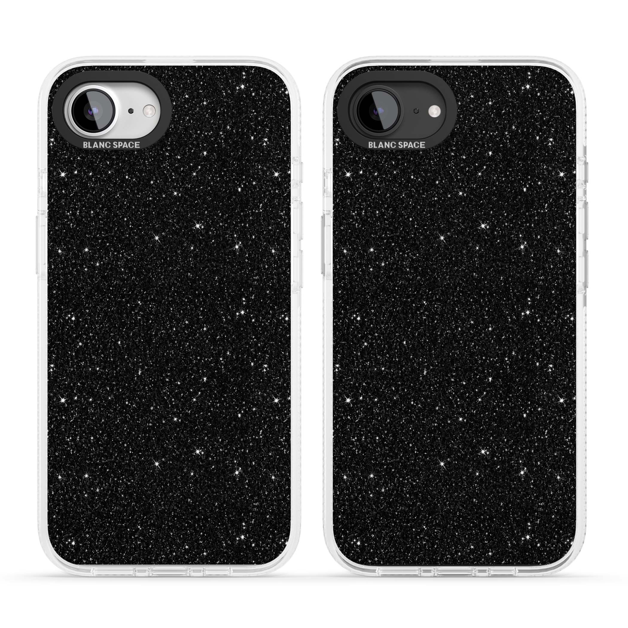 Black Glitter black glitter iPhone case featuring an all-over sparkly shimmer pattern on a jet black base | Clear Case Impact Air case for iPhone 16e, iPhone 17e