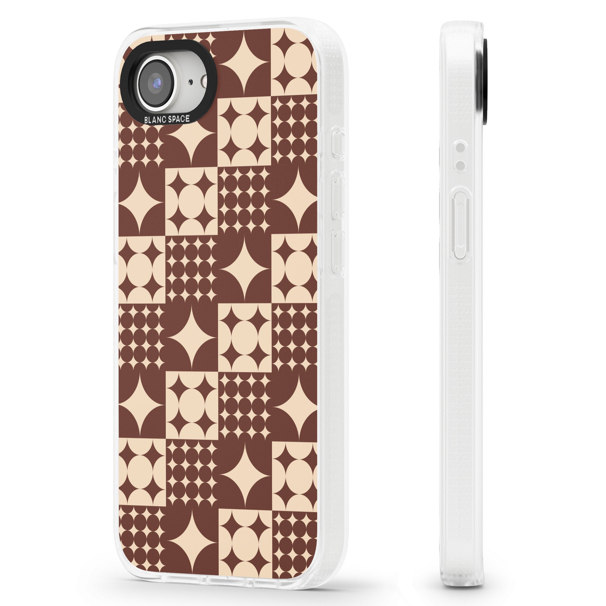Mid-Century Brown Checked iPhone 16e Clear Case Impact Air - Blanc Space