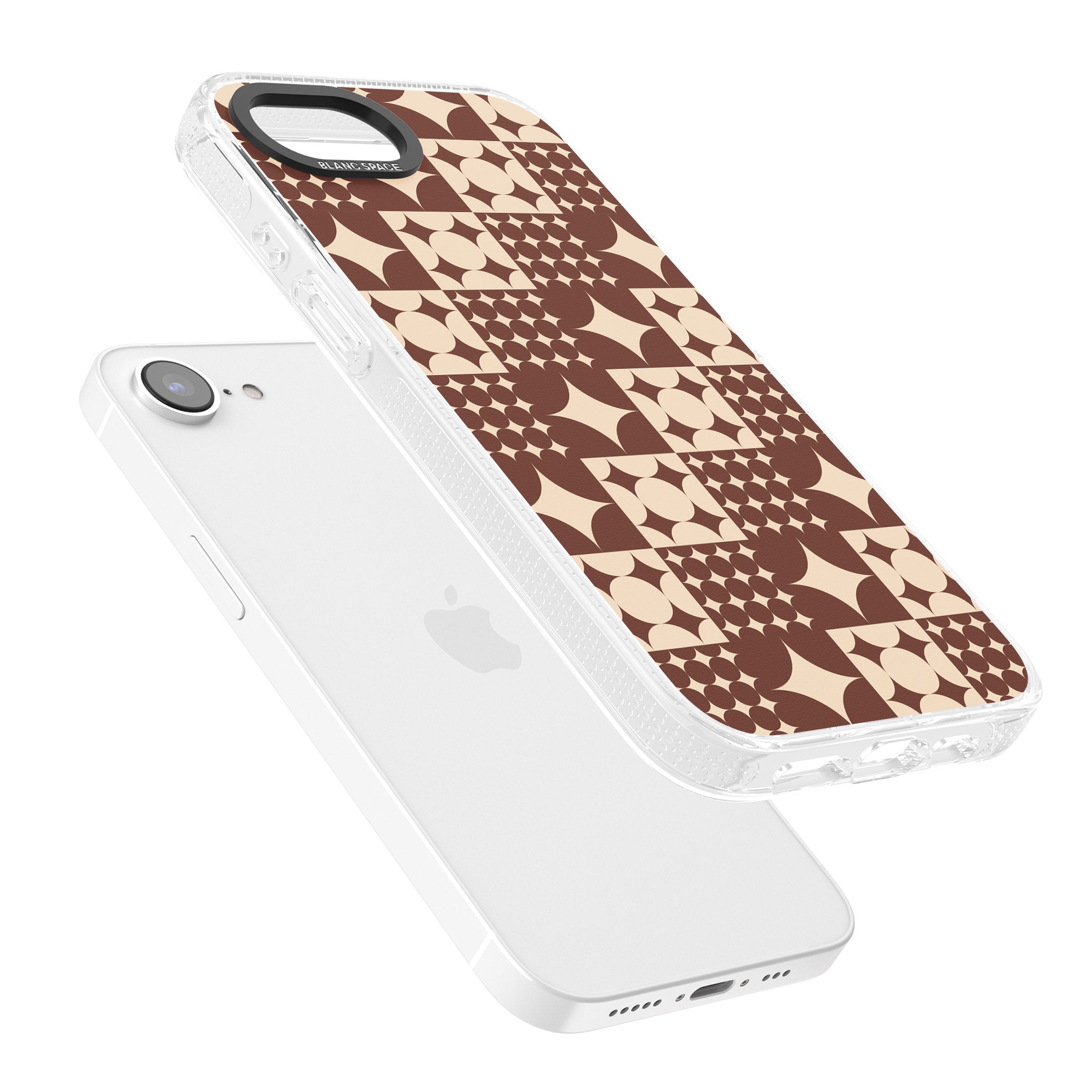 Mid-Century Brown Checked iPhone 16e Clear Case Impact Air - Blanc Space