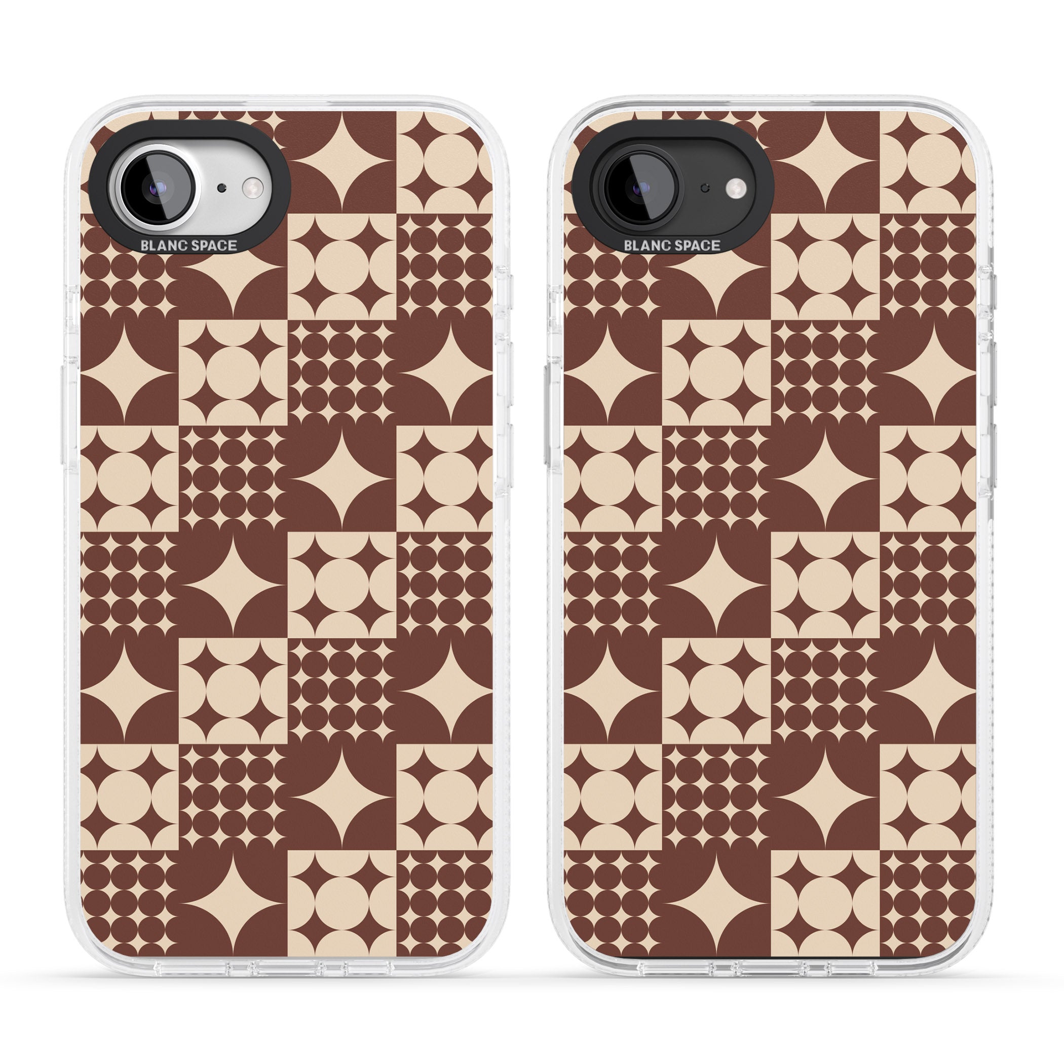 Mid-Century Brown Checked iPhone 16e Clear Case Impact Air - Blanc Space