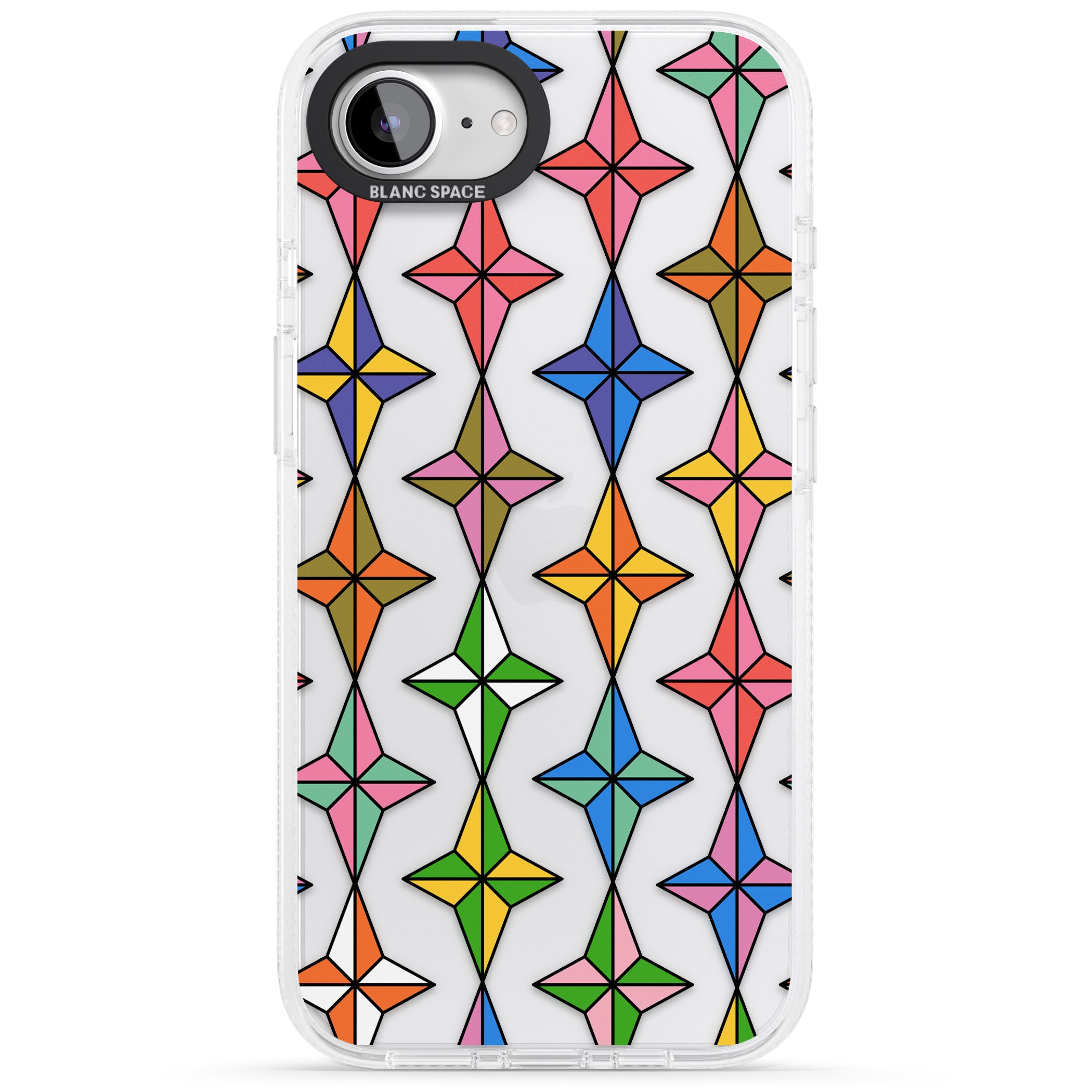 Multi Colour Stars Pattern iPhone 16e Clear Case Impact Air - Blanc Space
