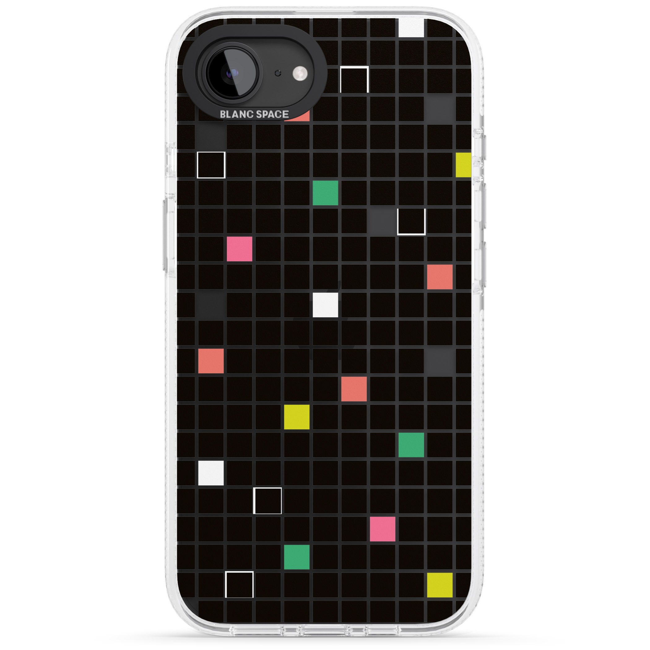 Vibrant Black Geometric Grid iPhone 16e Clear Case Impact Air - Blanc Space