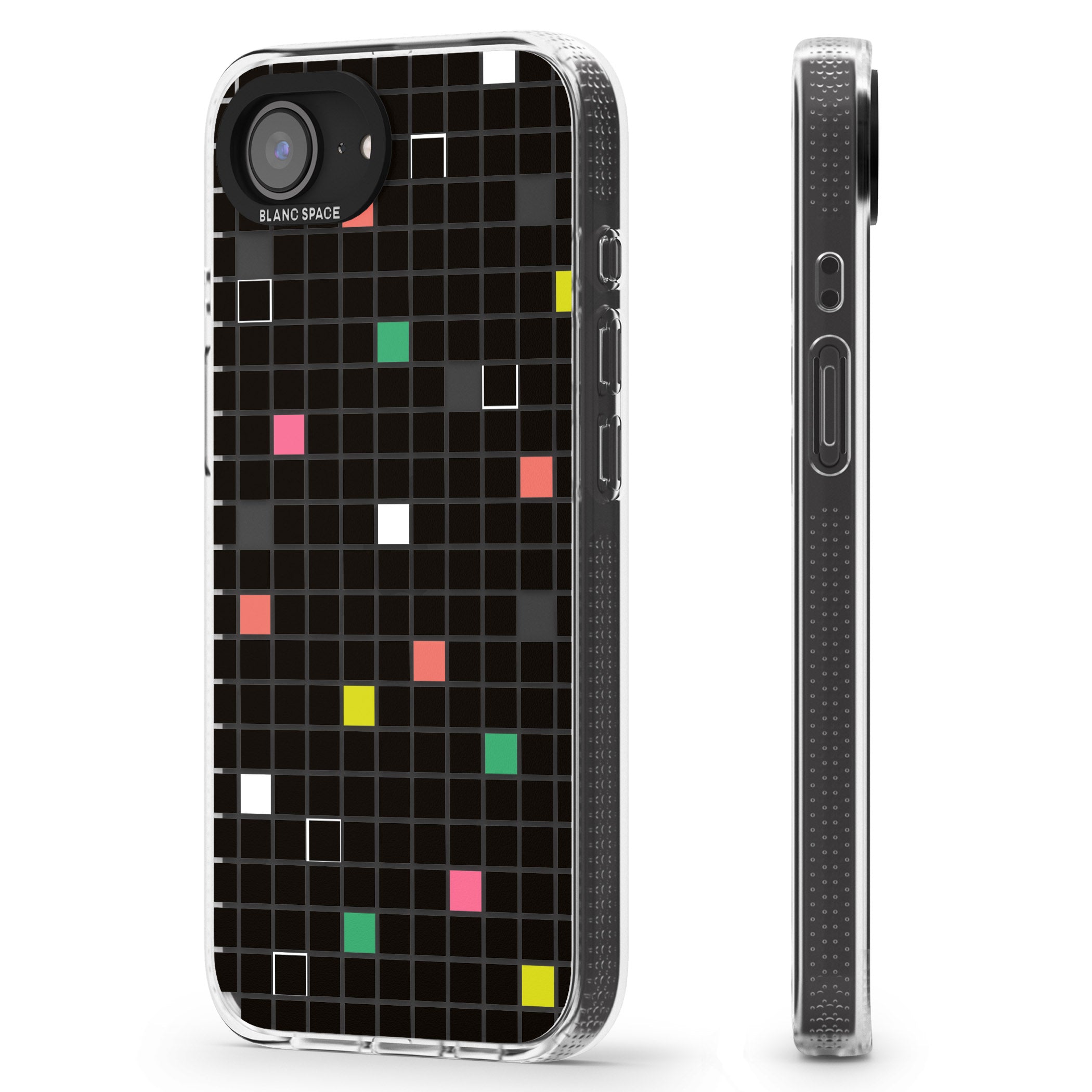 Vibrant Black Geometric Grid iPhone 16e Clear Case Impact Air - Blanc Space