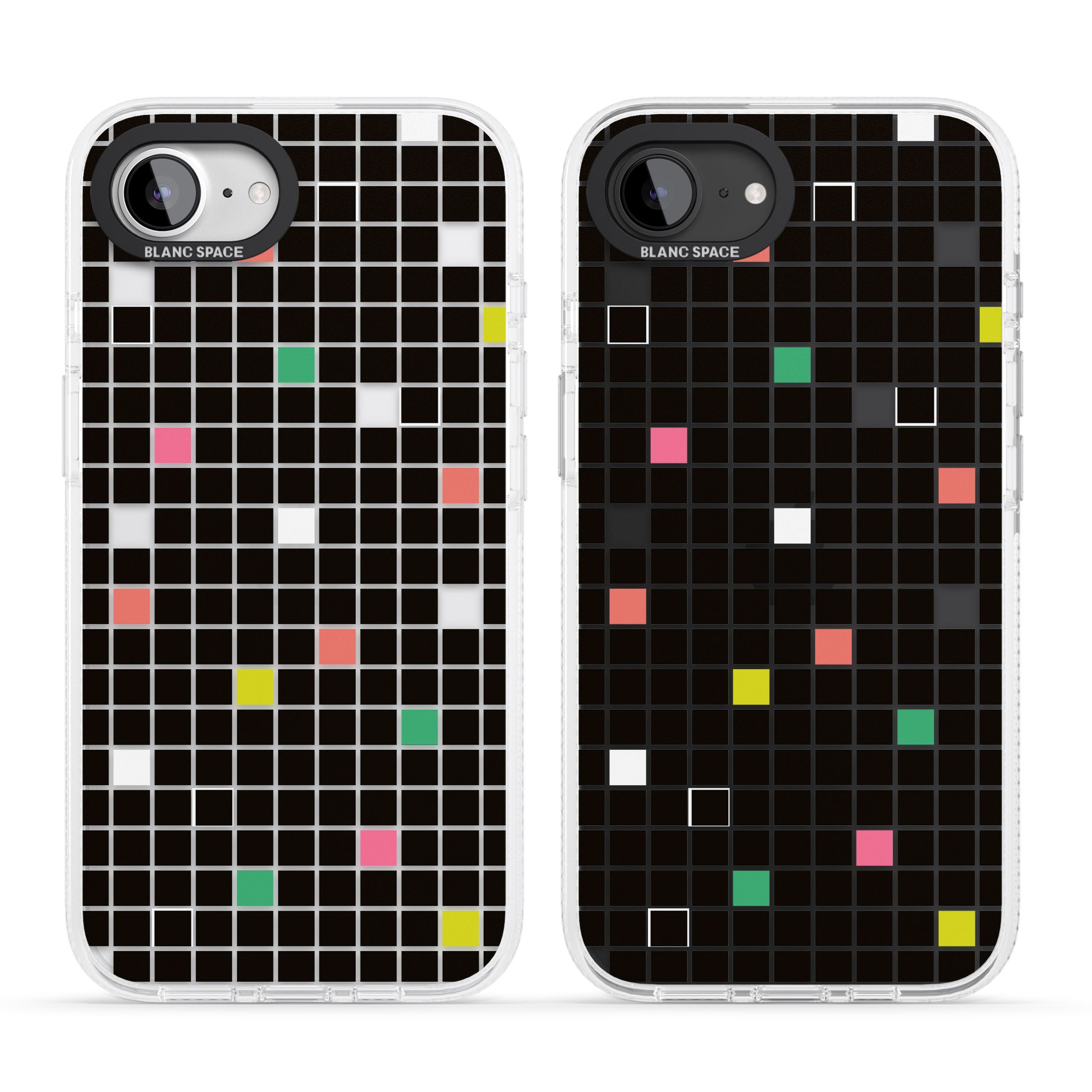 Vibrant Black Geometric Grid iPhone 16e Clear Case Impact Air - Blanc Space