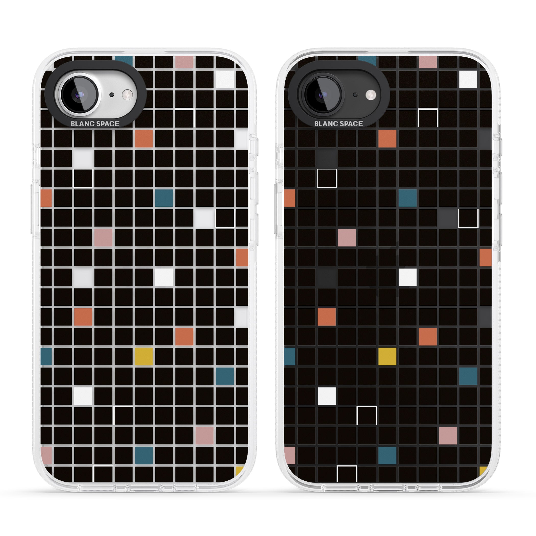Earthtone Black Geometric Grid iPhone 16e Clear Case Impact Air - Blanc Space