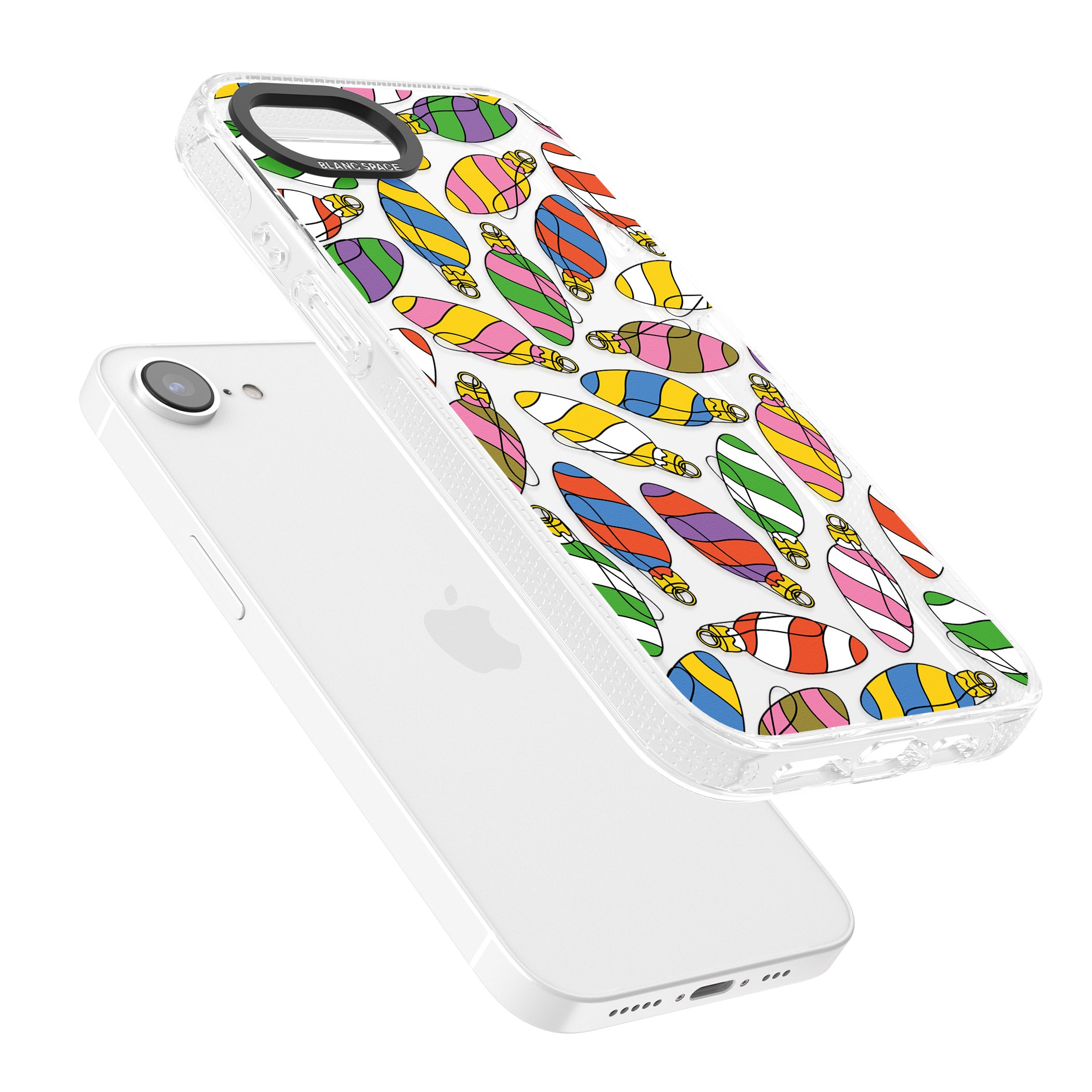 Colourful Holiday Ornaments iPhone 16e Clear Case Impact Air - Blanc Space