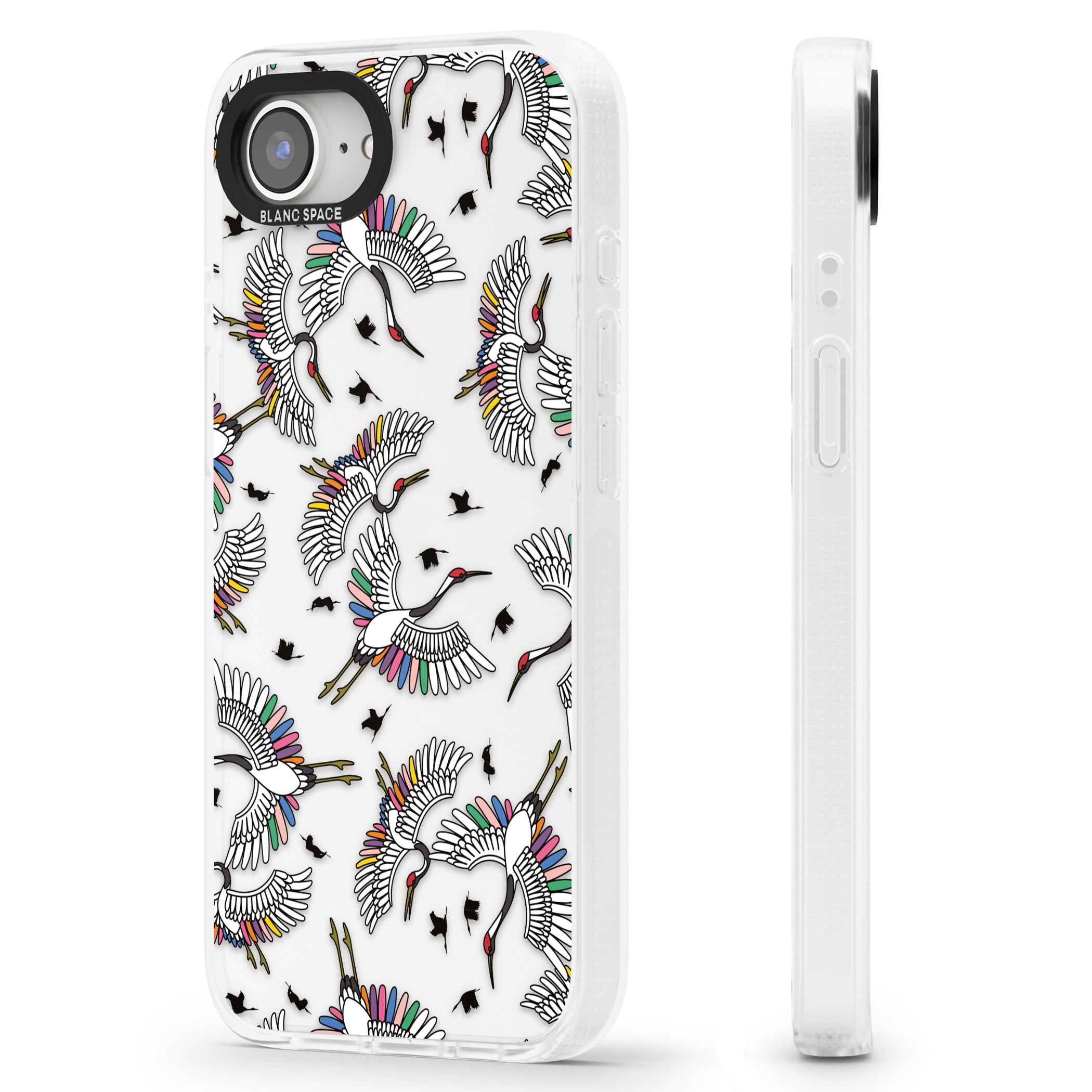 Colourful Crane Pattern iPhone 16e Clear Case Impact Air - Blanc Space