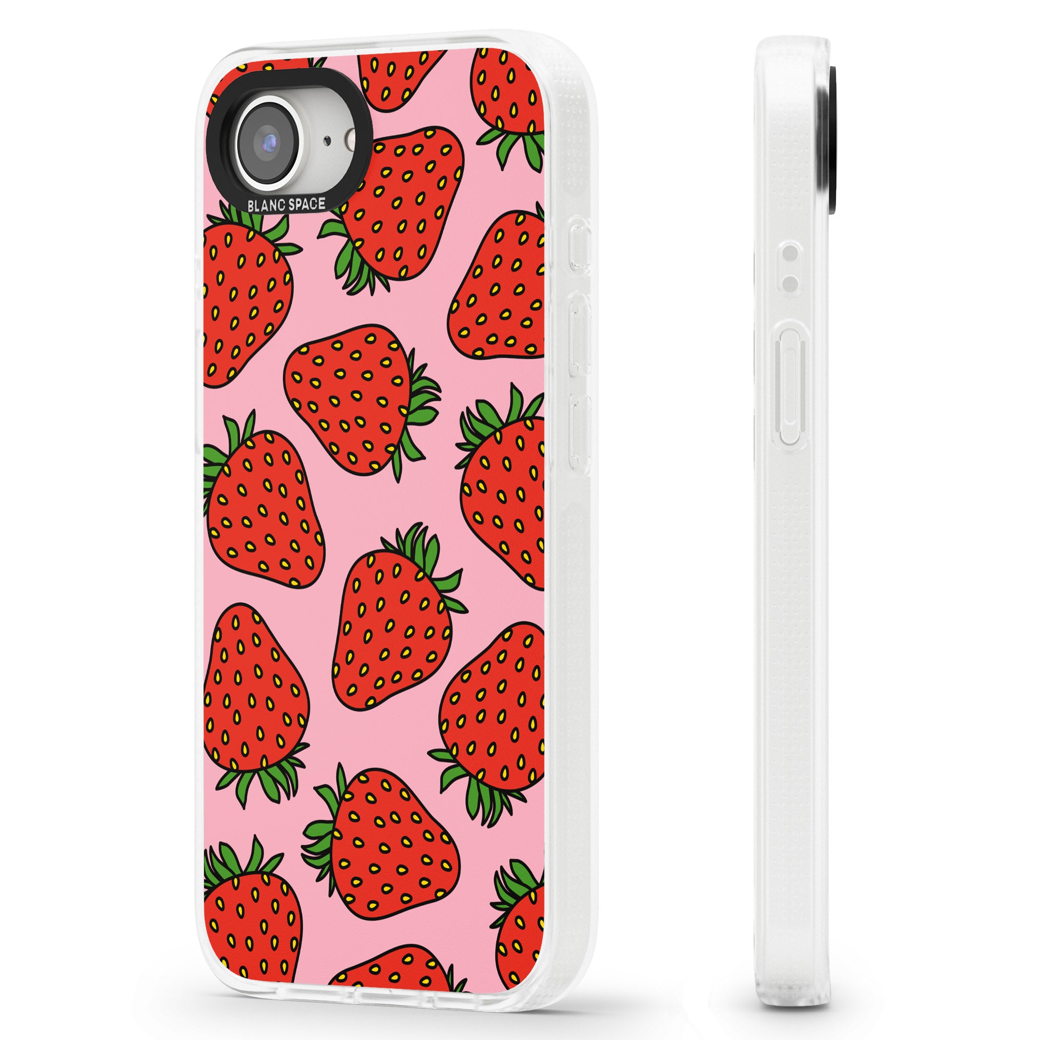 Strawberry Pattern (Pink) iPhone 16e Clear Case Impact Air - Blanc Space
