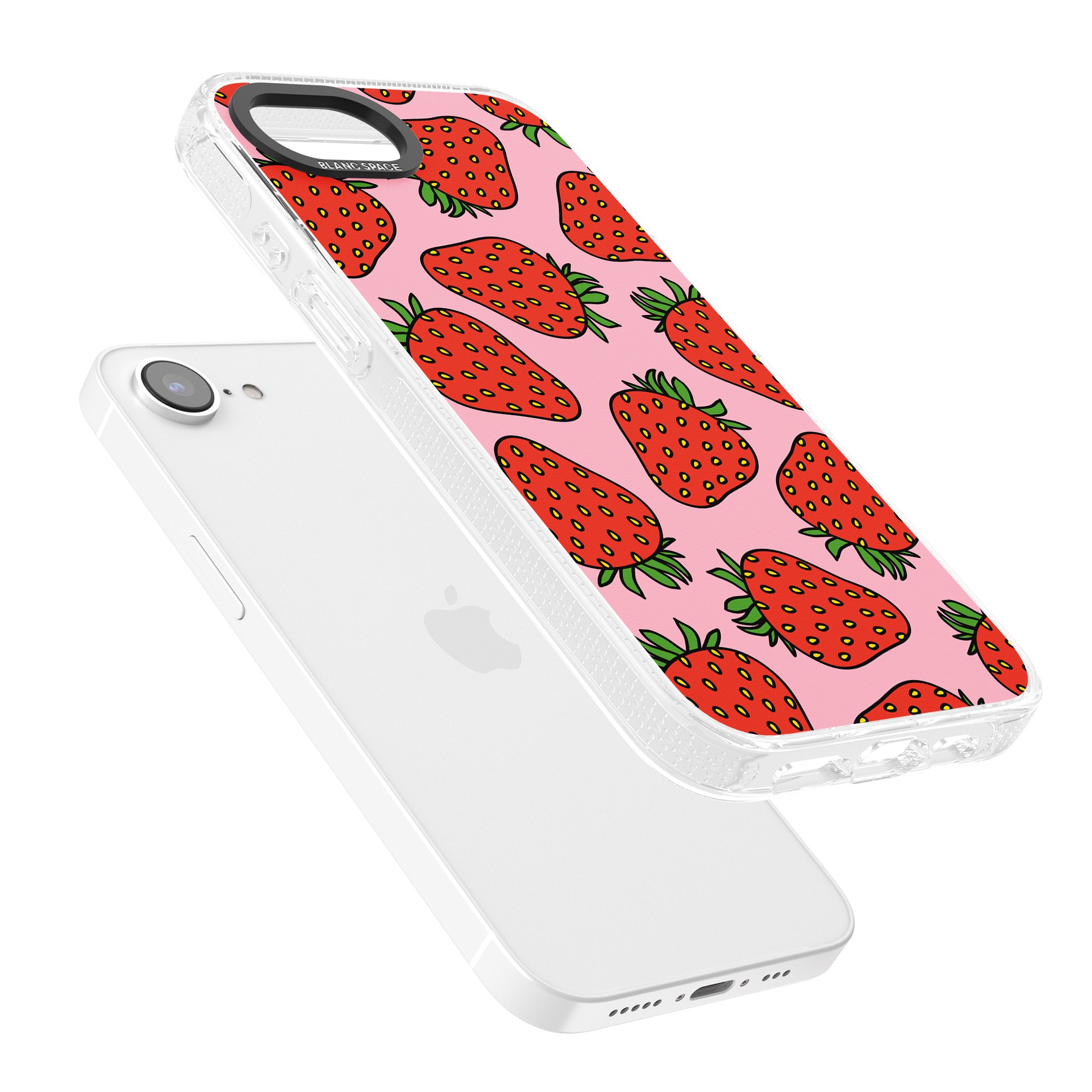 Strawberry Pattern (Pink) iPhone 16e Clear Case Impact Air - Blanc Space