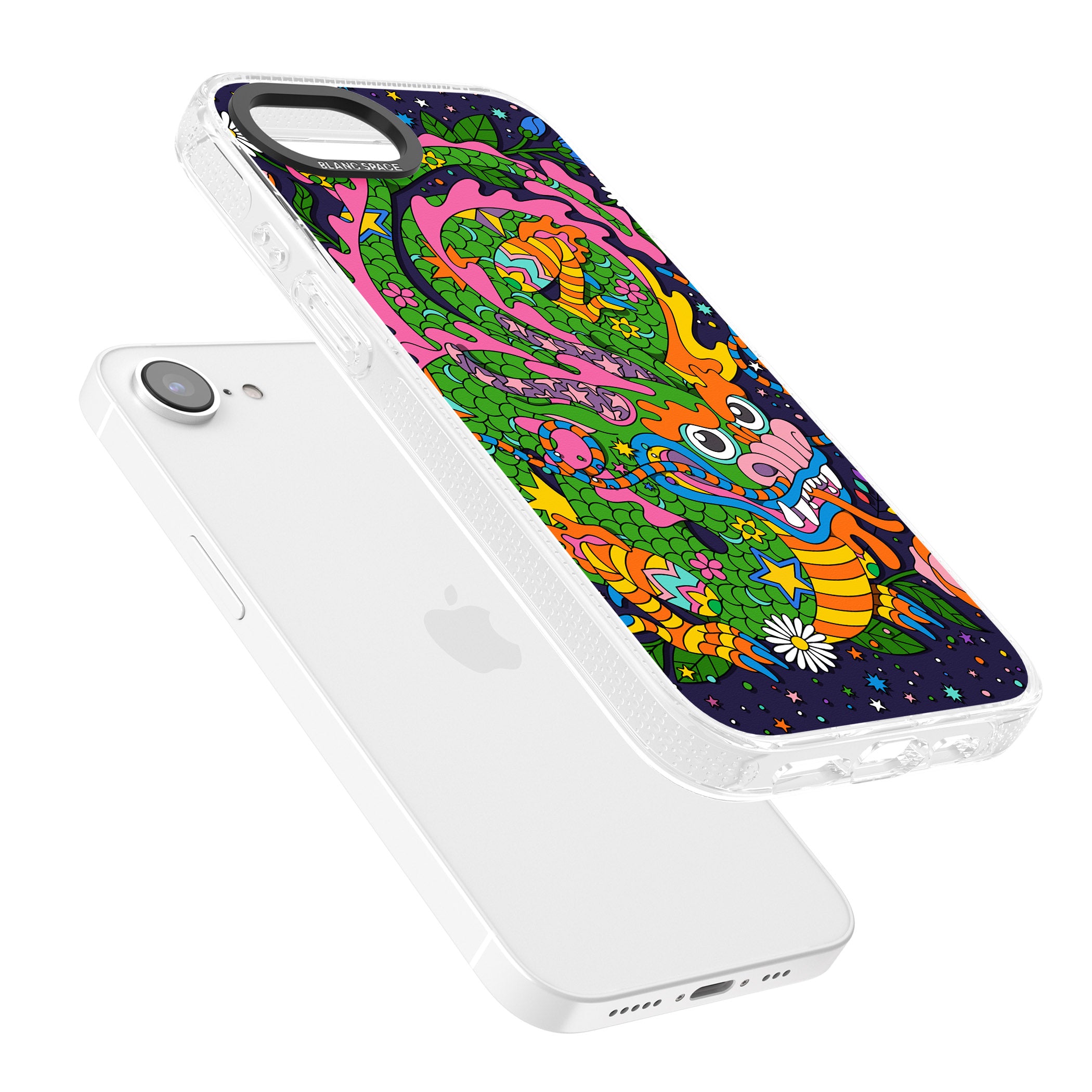 Psychedelic Jungle Dragon (Purple) iPhone 16e Clear Case Impact Air - Blanc Space