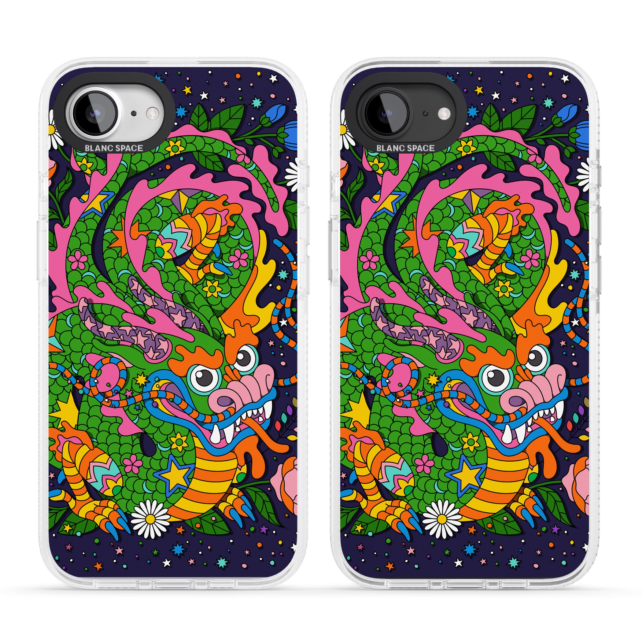 Psychedelic Jungle Dragon (Purple) iPhone 16e Clear Case Impact Air - Blanc Space