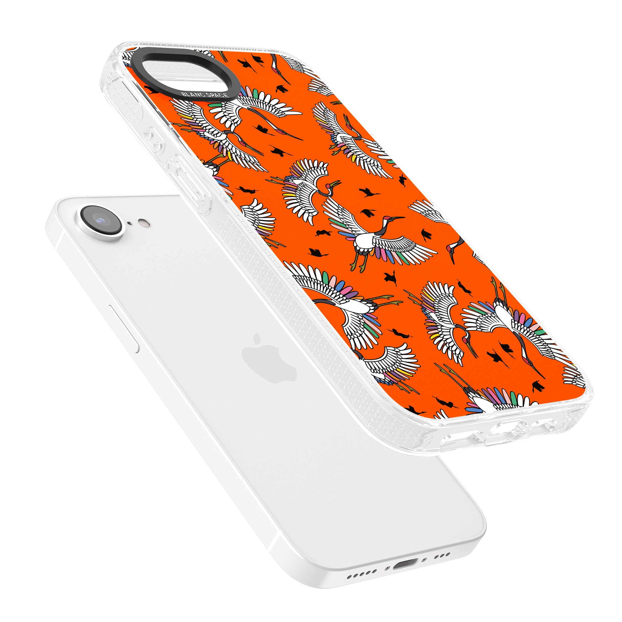 Colourful Crane Pattern (Orange) iPhone 16e Clear Case Impact Air - Blanc Space