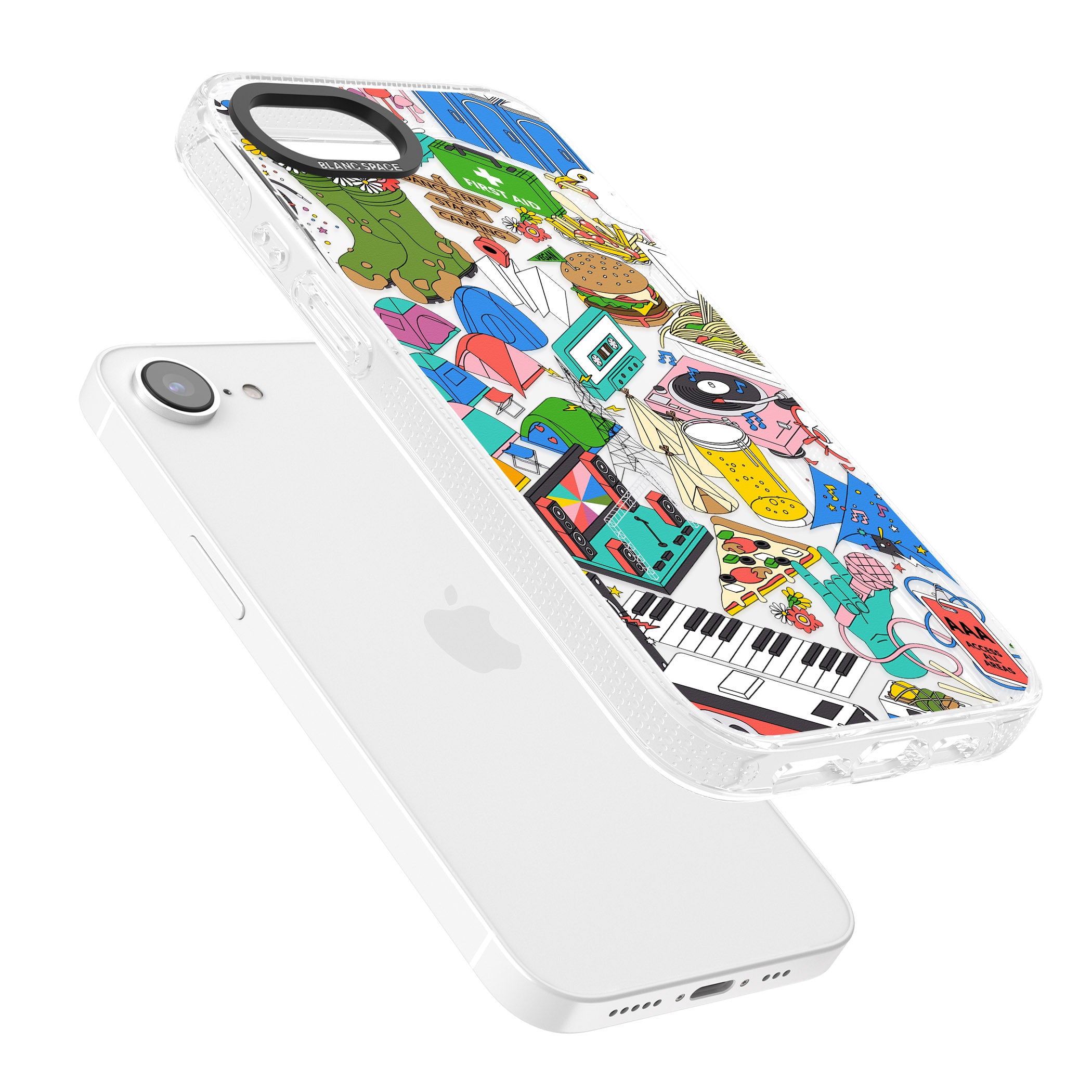 Festival Frenzy iPhone 16e Clear Case Impact Air - Blanc Space