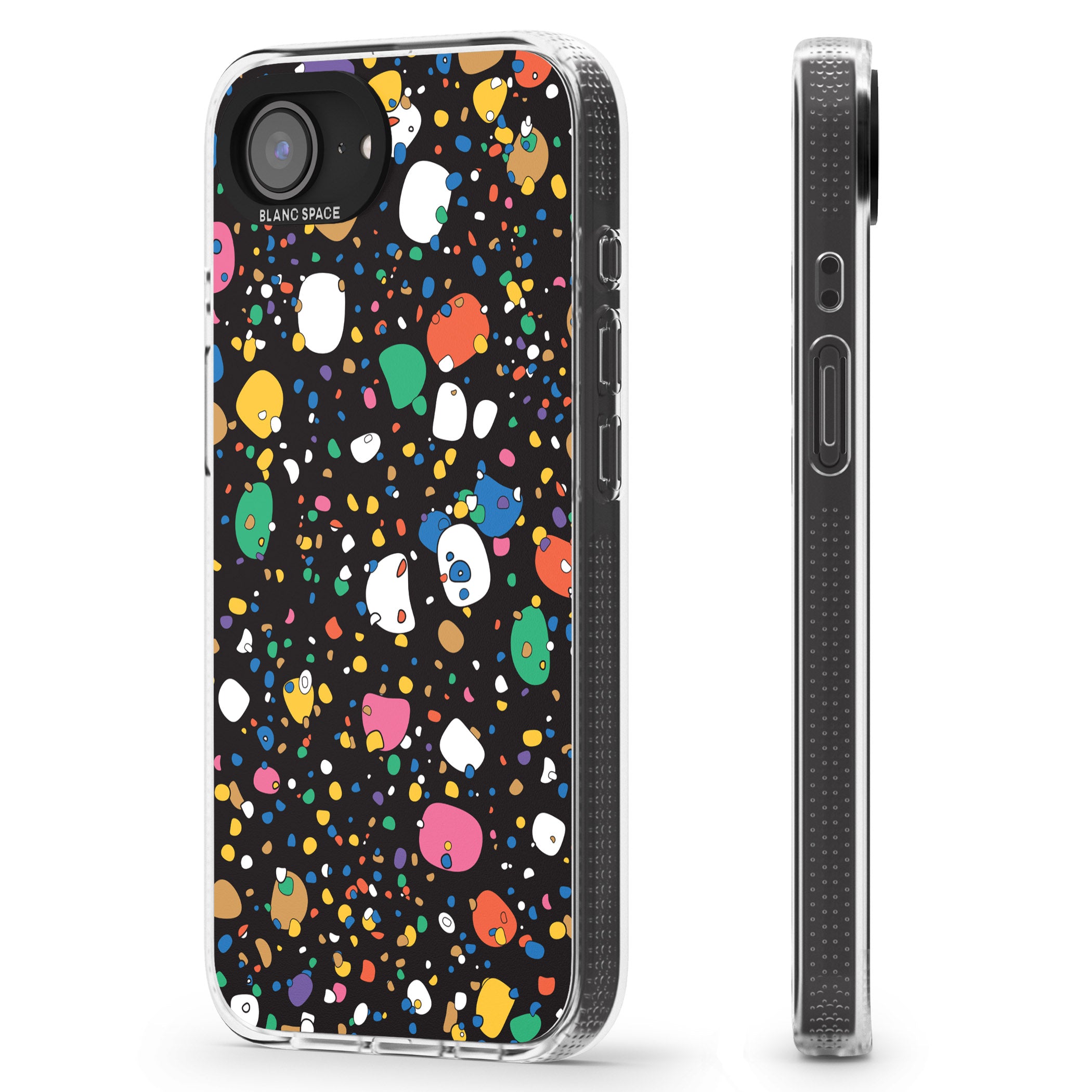 Colourful Confetti Pebbles (Black) iPhone 16e Clear Case Impact Air - Blanc Space