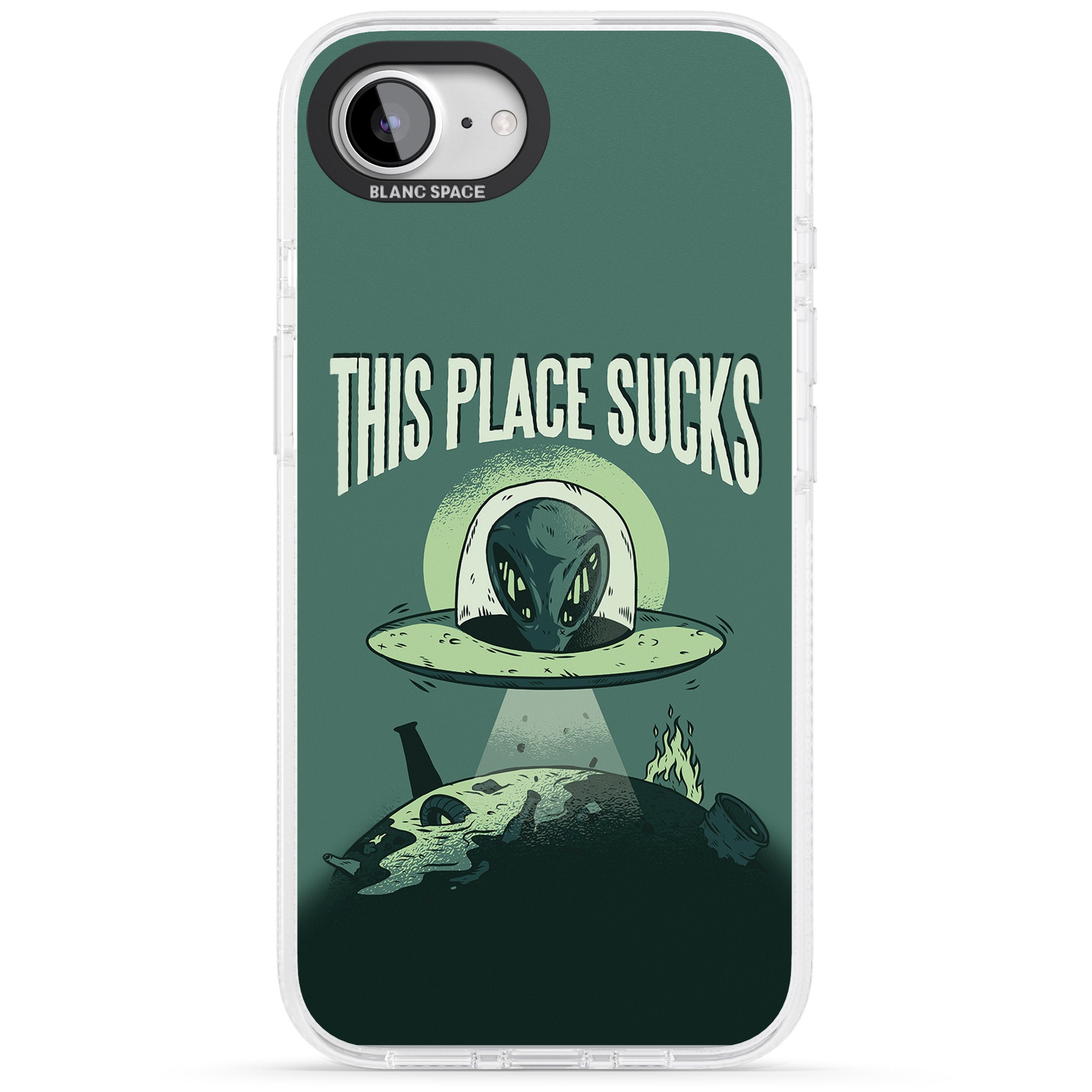 EARTH SUCKS iPhone 16e Clear Case Impact Air - Blanc Space