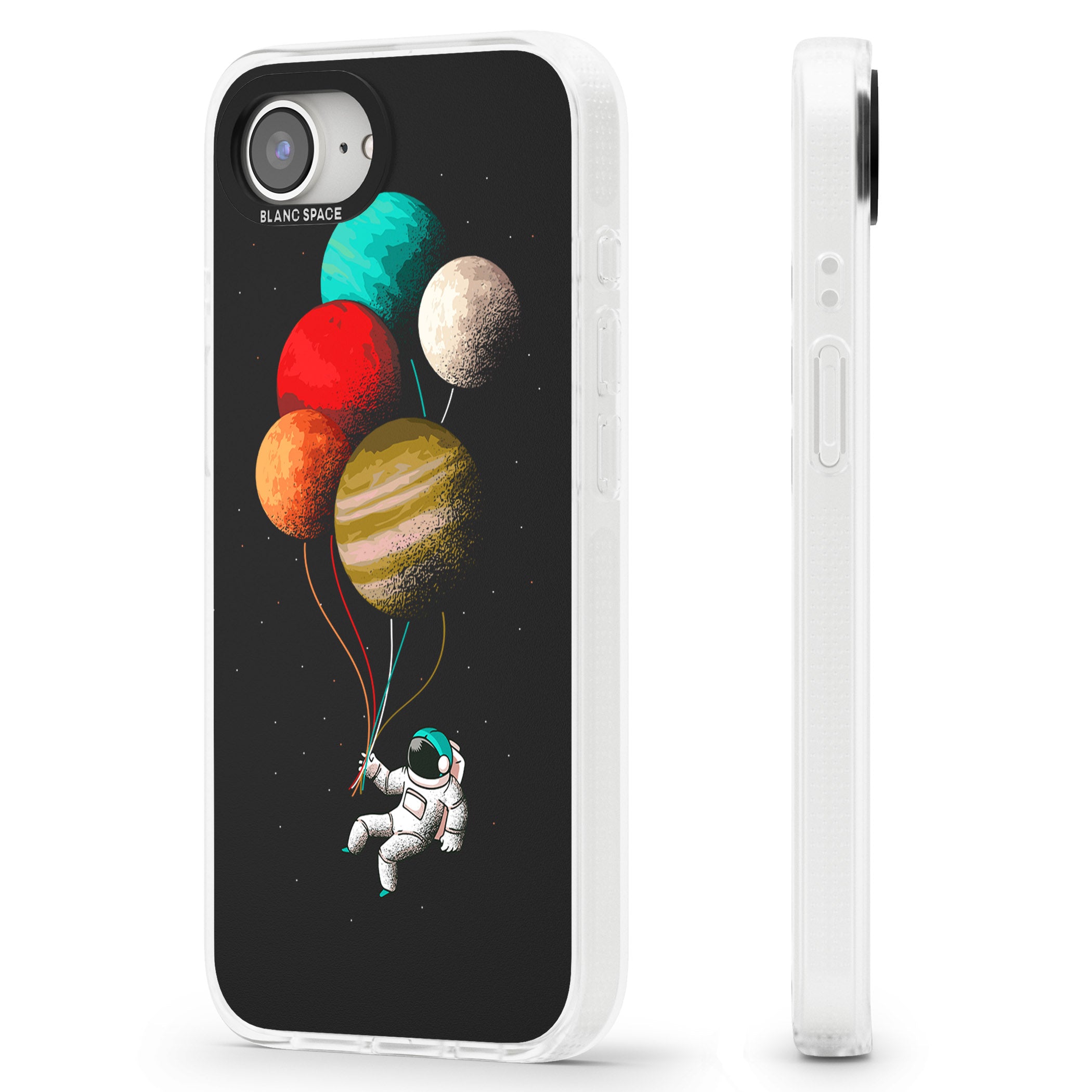 Astronaut Balloon Planets iPhone 16e Clear Case Impact Air - Blanc Space