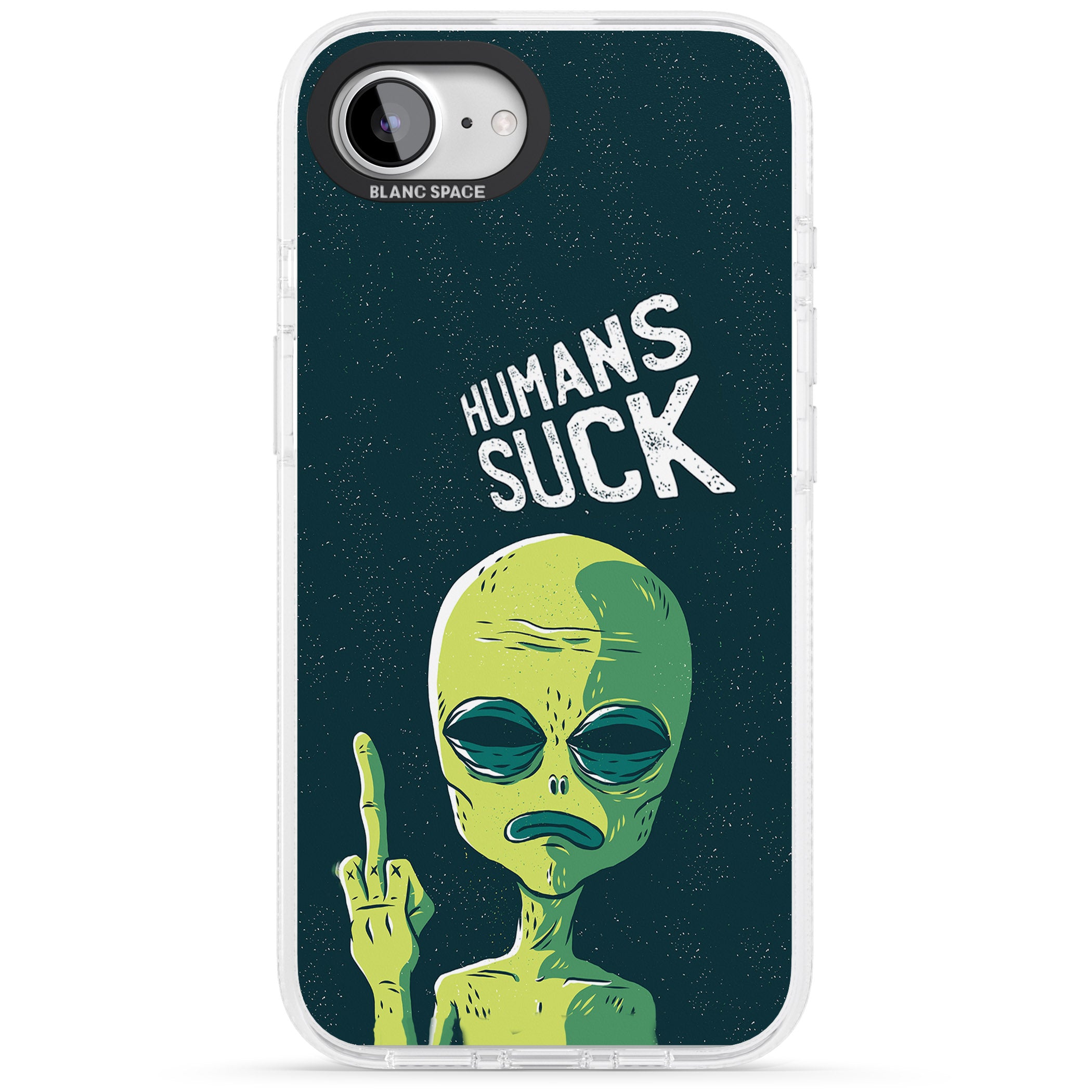 Humans Suck Alien iPhone 16e Clear Case Impact Air - Blanc Space