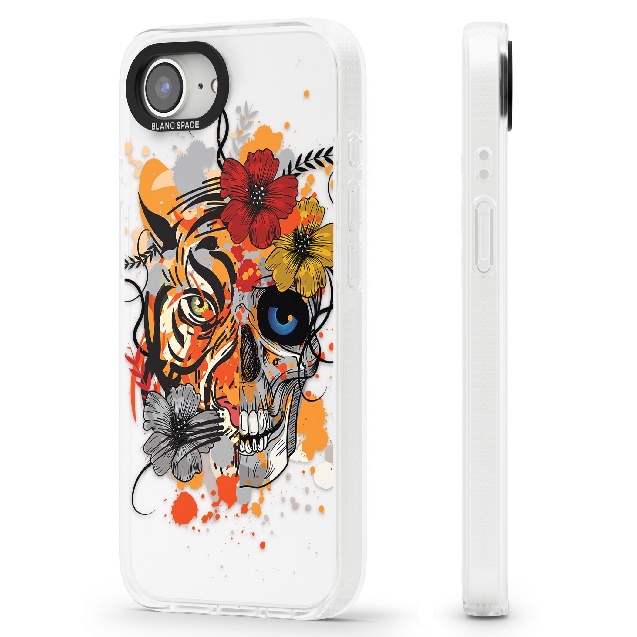 Sugar Skull Tiger Floral iPhone 16e Clear Case Impact Air - Blanc Space