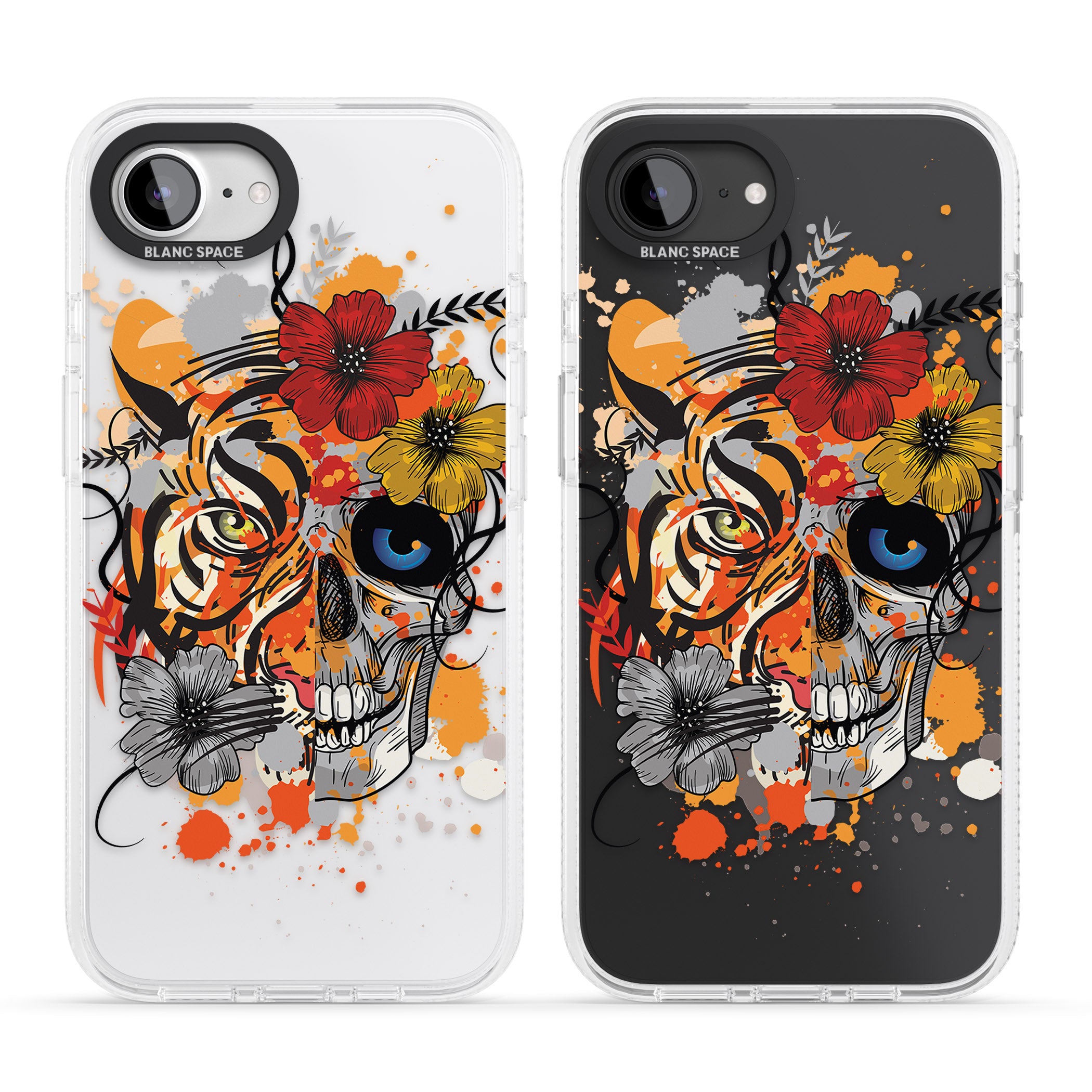 Sugar Skull Tiger Floral iPhone 16e Clear Case Impact Air - Blanc Space