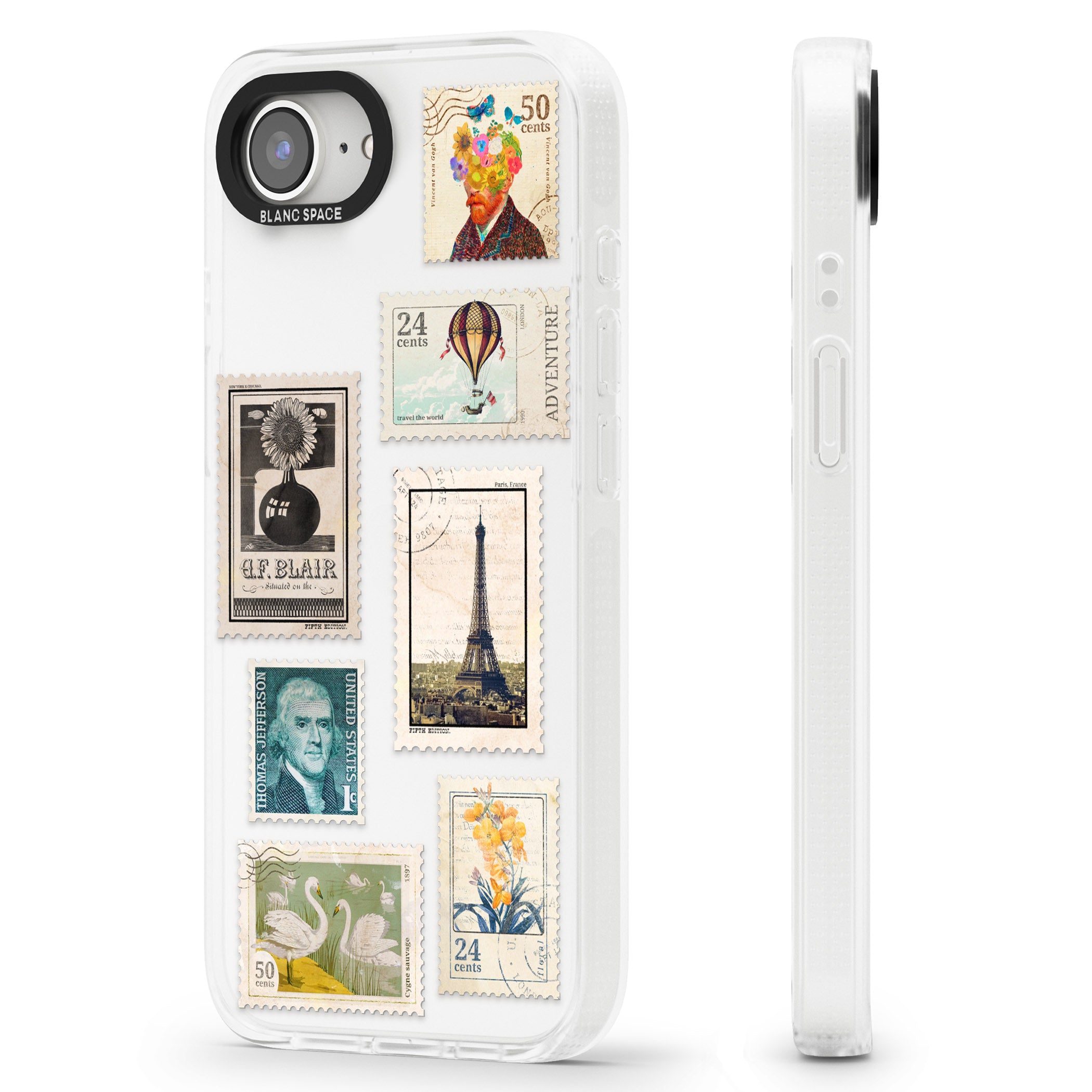 Vintage Stamps iPhone 16e Clear Case Impact Air - Blanc Space