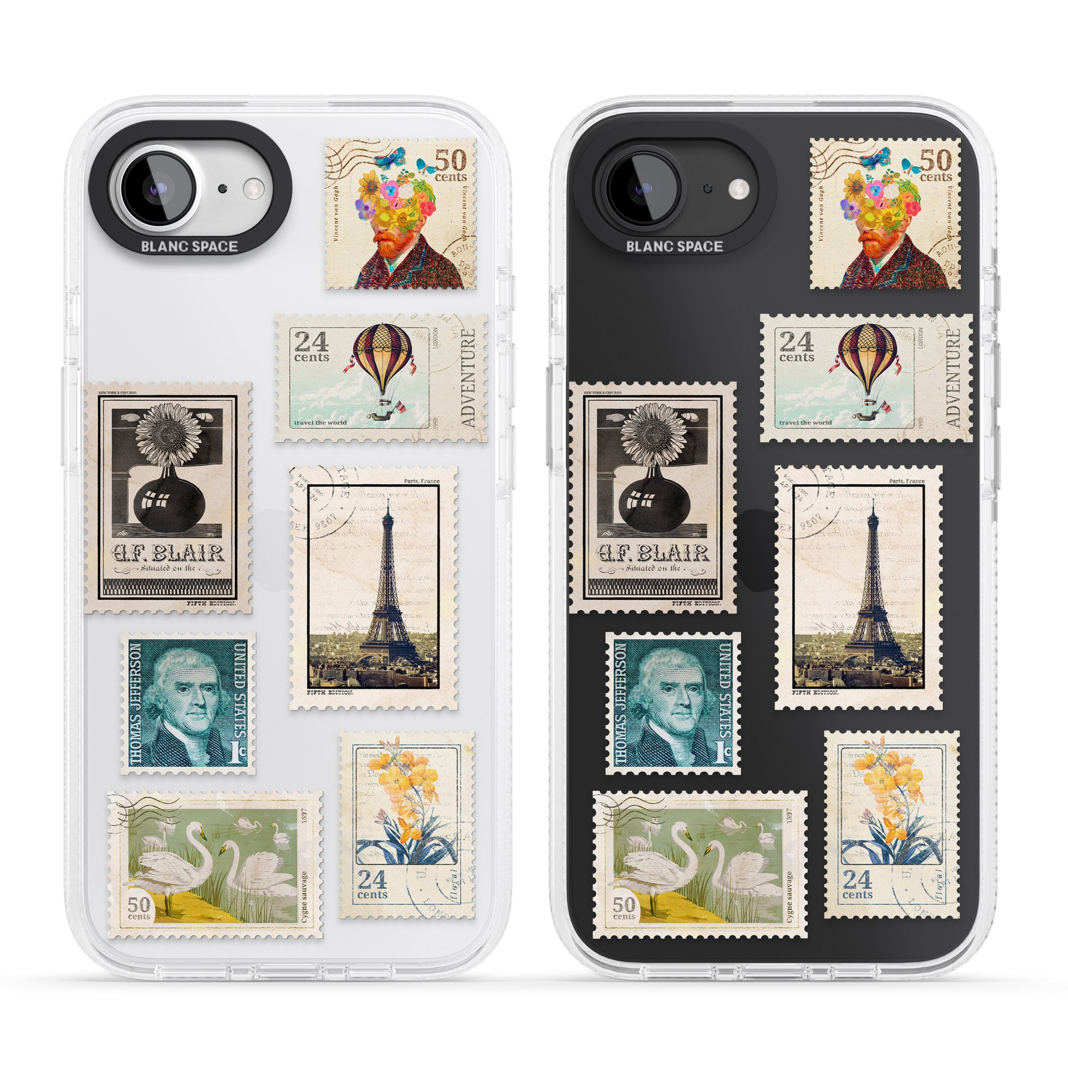 Vintage Stamps iPhone 16e Clear Case Impact Air - Blanc Space