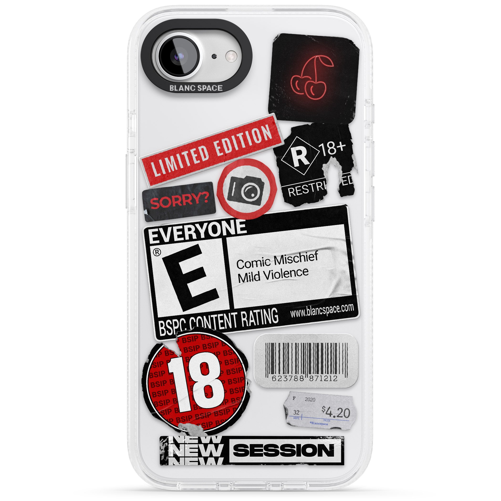 Rated 18+ Sticker Mix iPhone 16e Clear Case Impact Air - Blanc Space