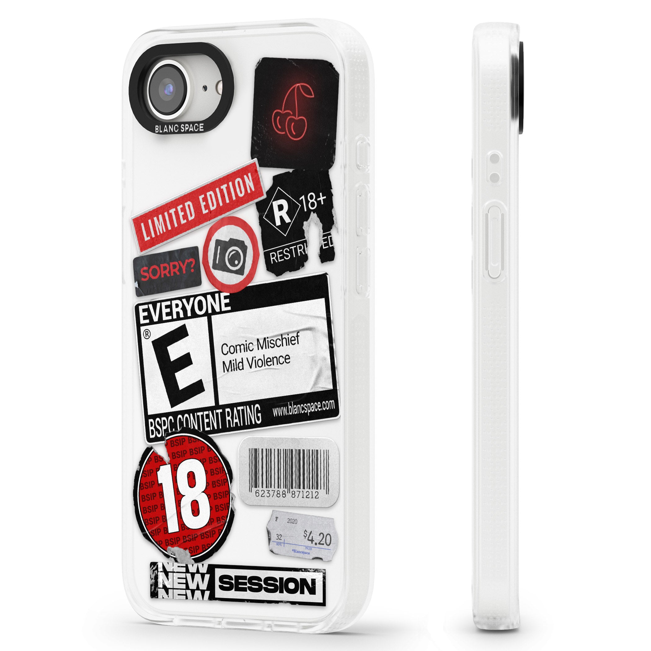 Rated 18+ Sticker Mix iPhone 16e Clear Case Impact Air - Blanc Space