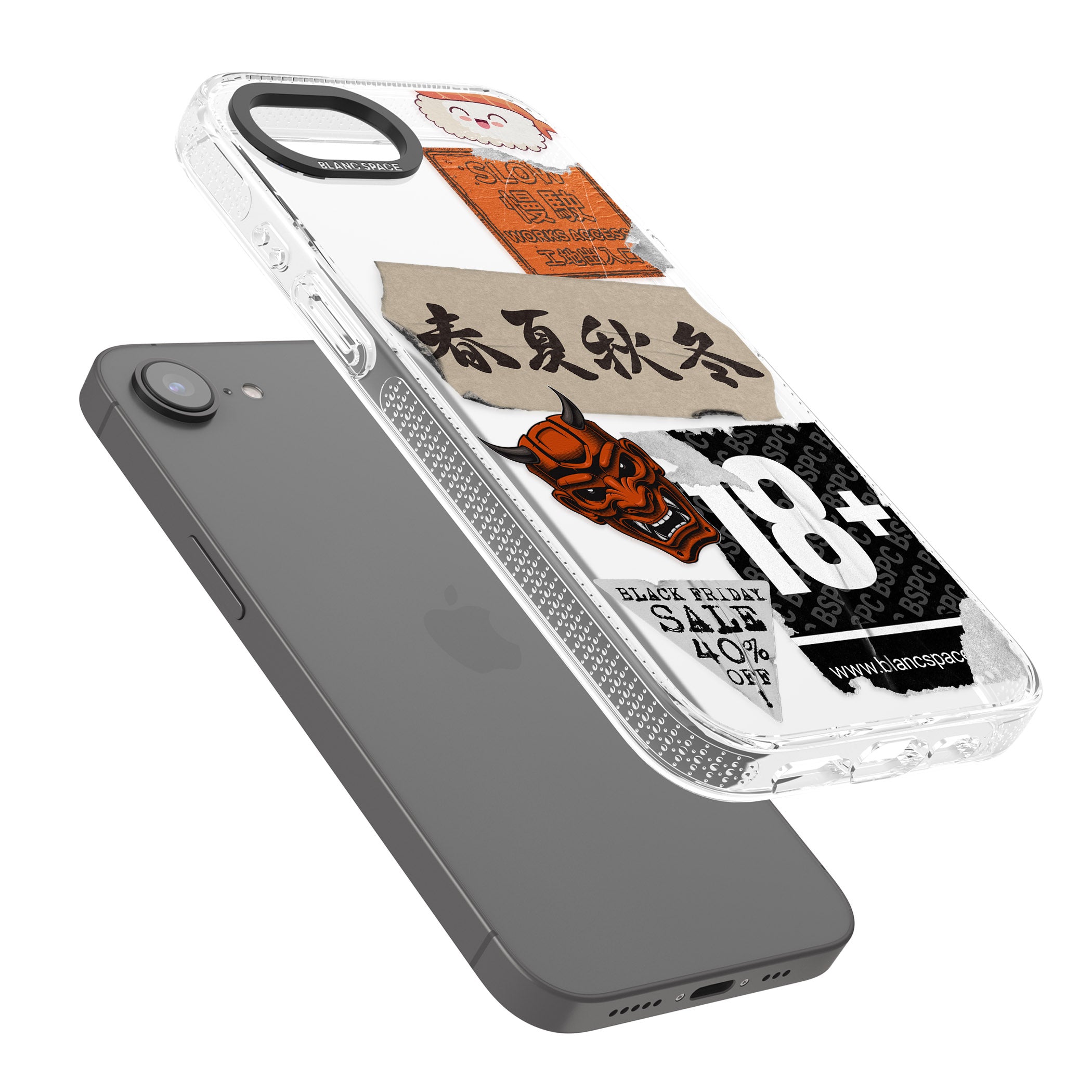 Asian Sticker Mix iPhone 16e Clear Case Impact Air - Blanc Space