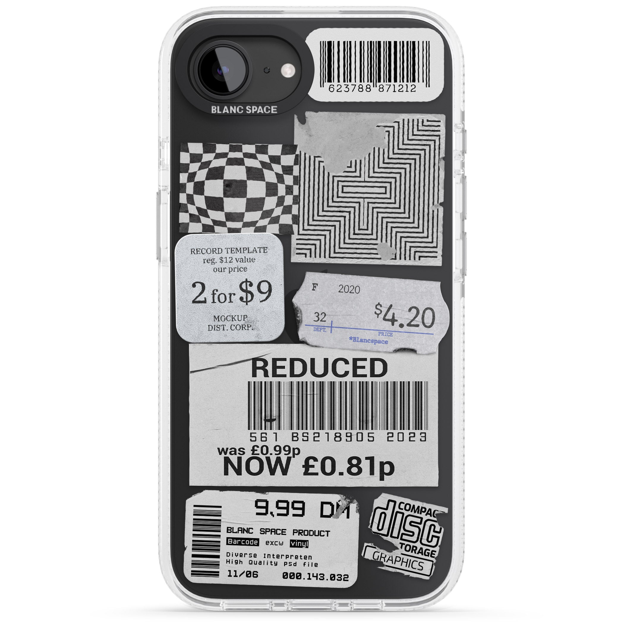 White Sticker Mix iPhone 16e Clear Case Impact Air - Blanc Space
