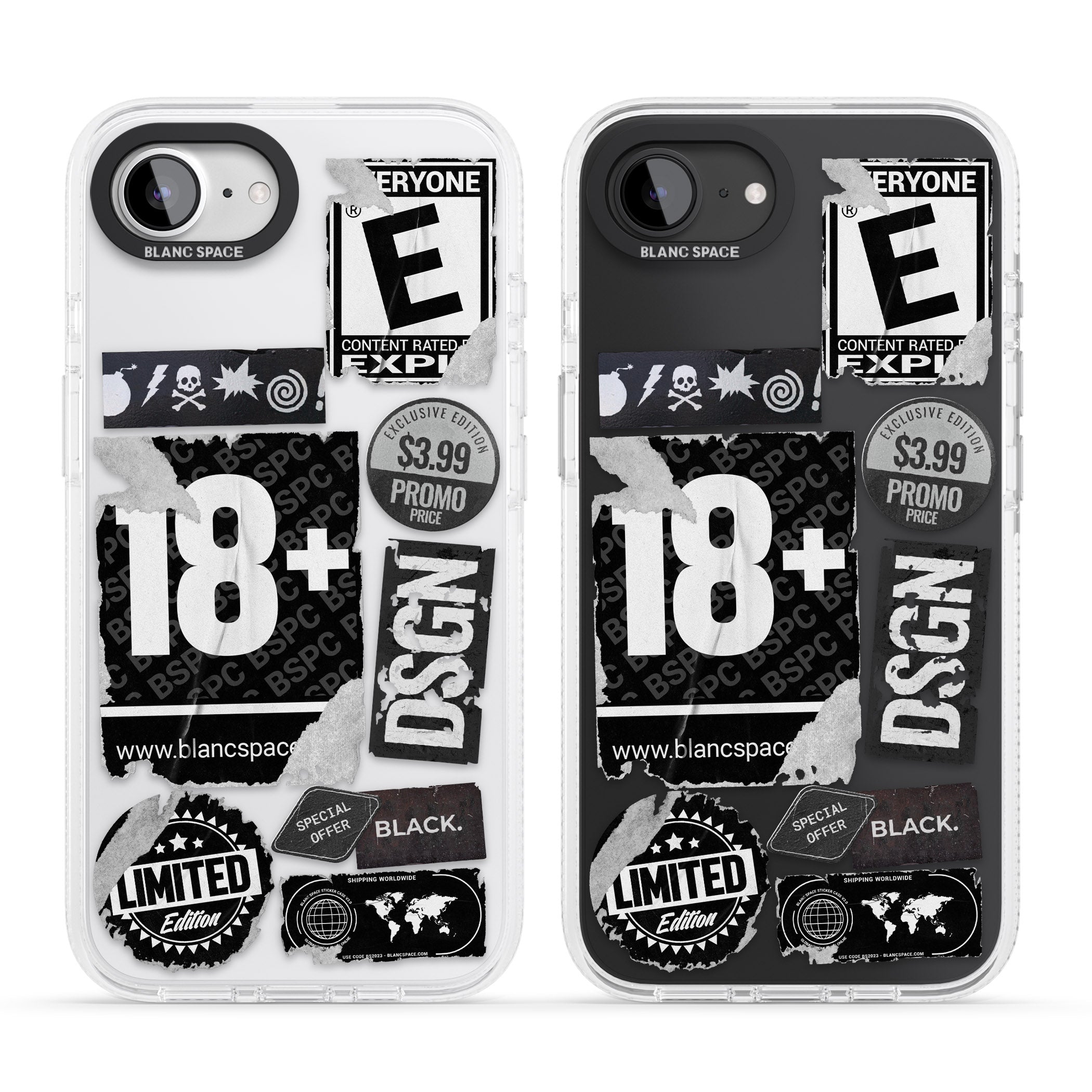 Black Sticker Mix iPhone 16e Clear Case Impact Air - Blanc Space